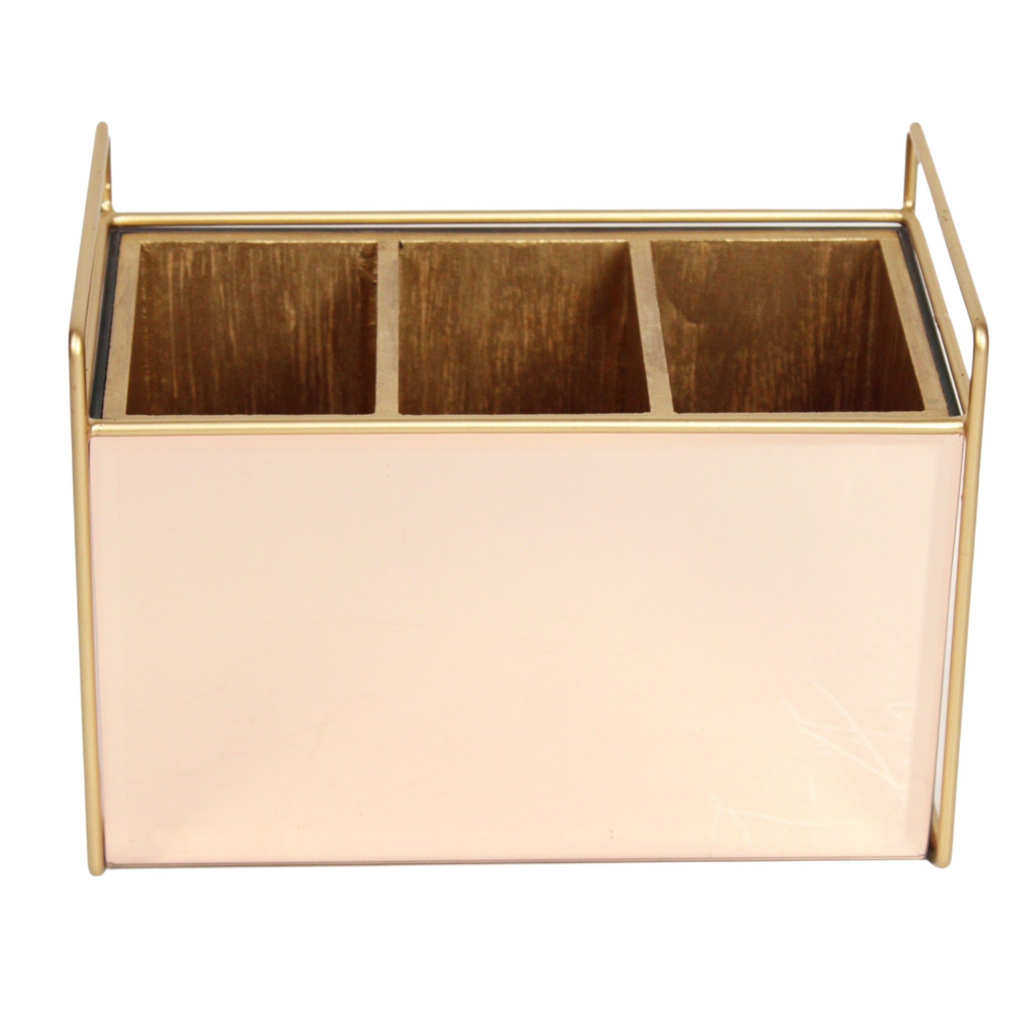 Luxury Rose Golden Glass Cutlery Holder With Three Partition