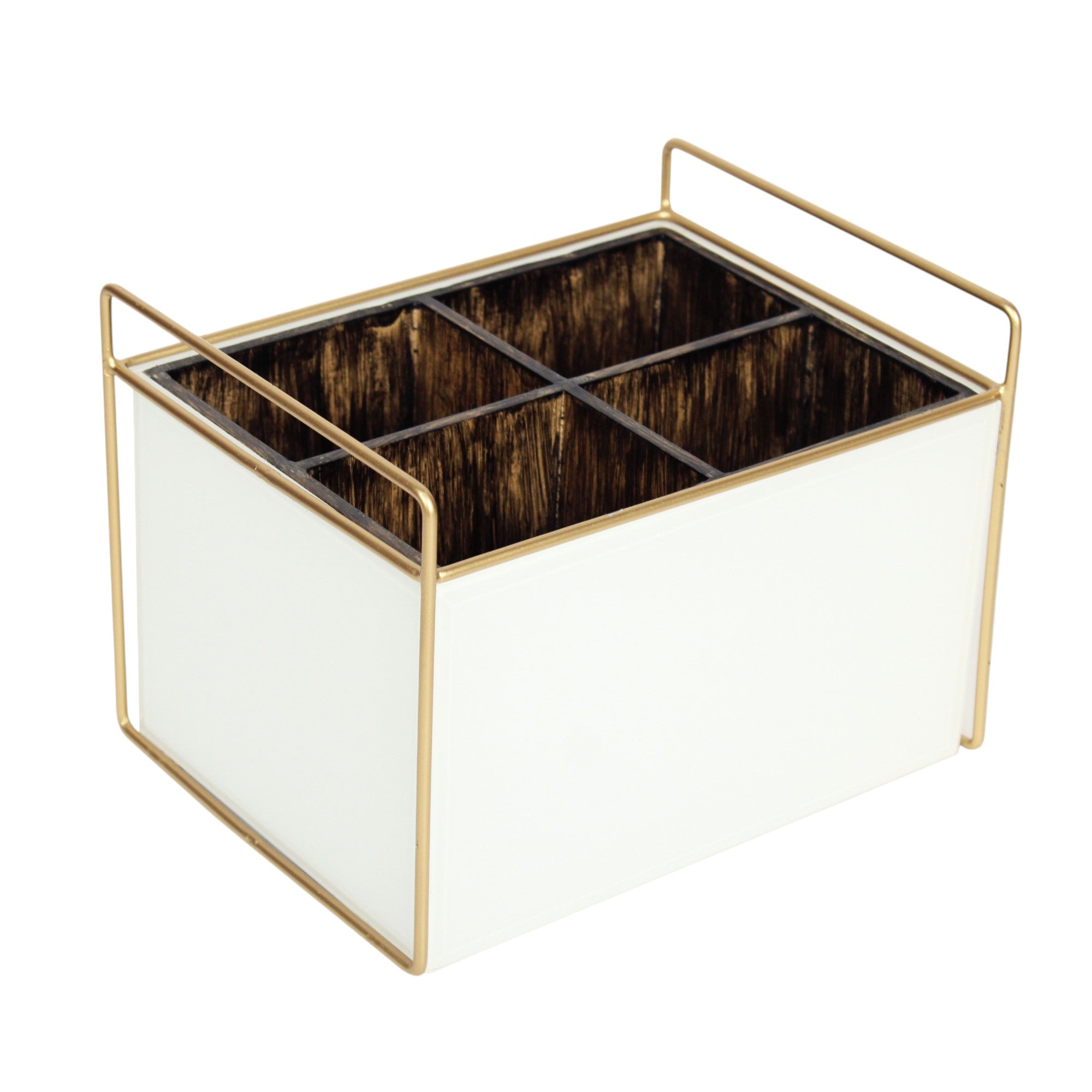 Luxury White Glass Cutlery Holder With Four Partition