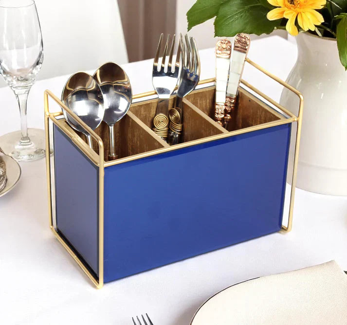 Luxury Rose Golden Glass Cutlery Holder With Four Partition