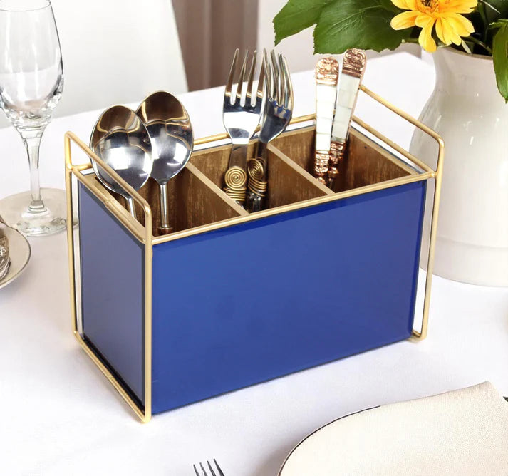 Luxury Rose Gold Glass Cutlery Holder With Four Partition