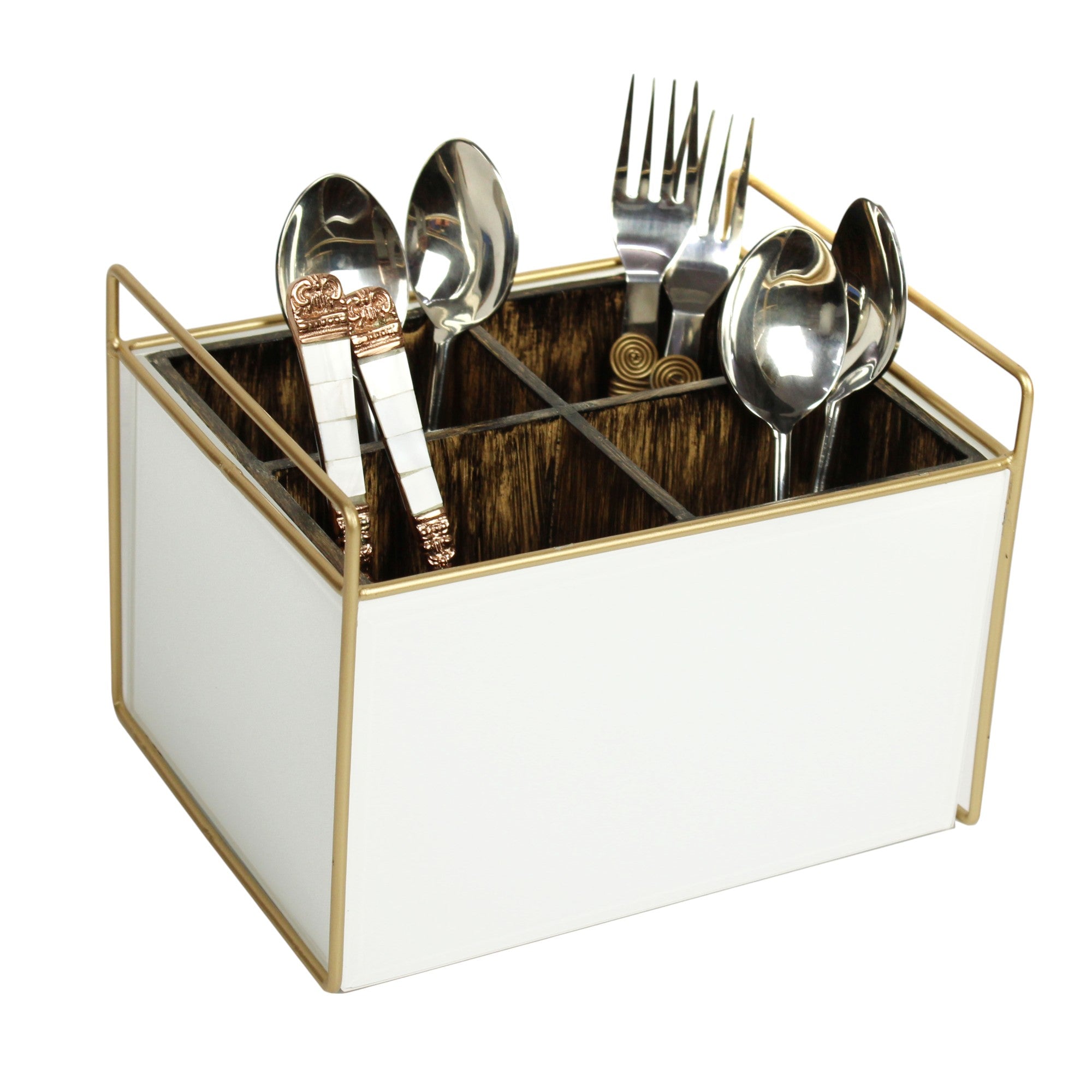 Luxury White Glass Cutlery Holder With Four Partition