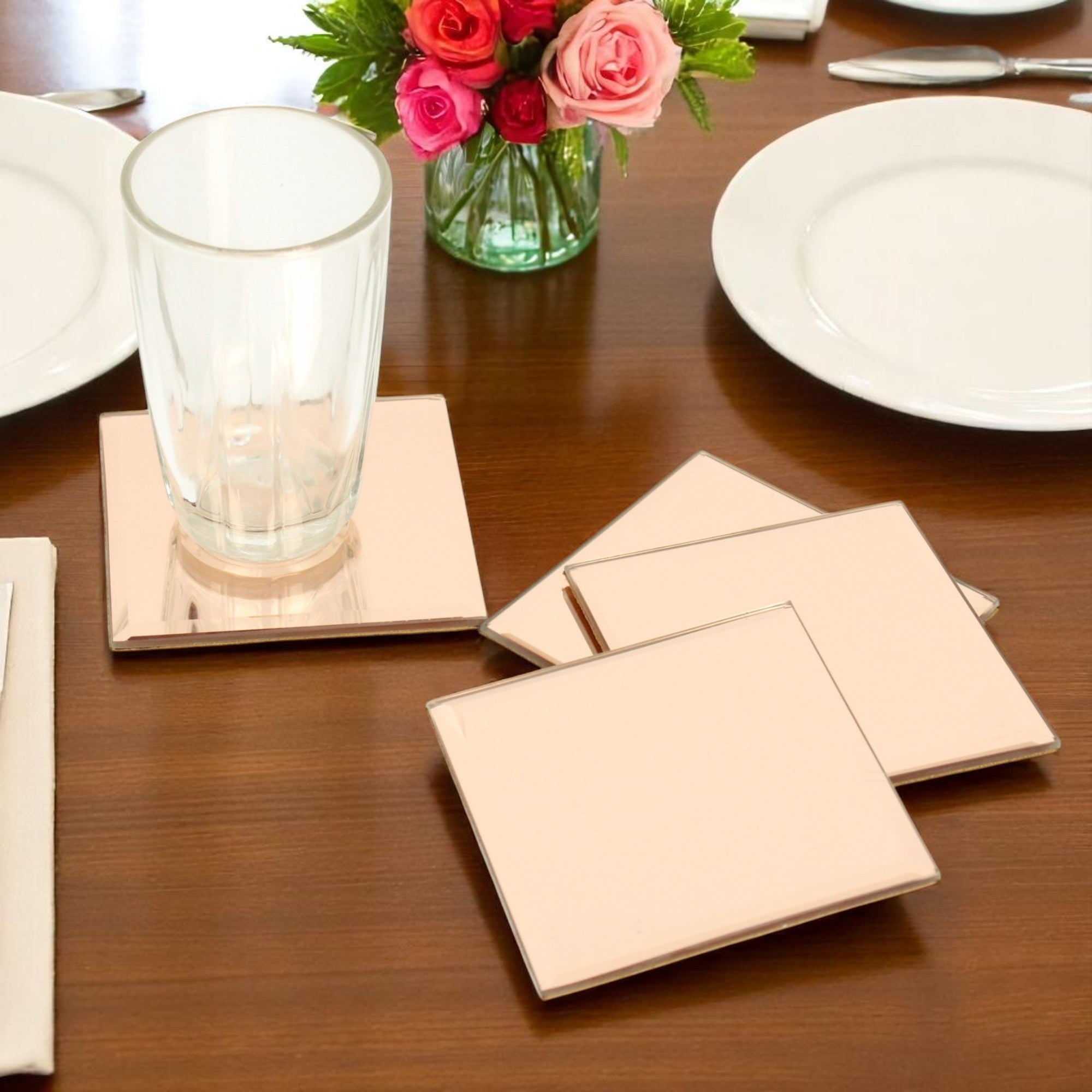 Rose Gold Square Glass Coasters Set of Four