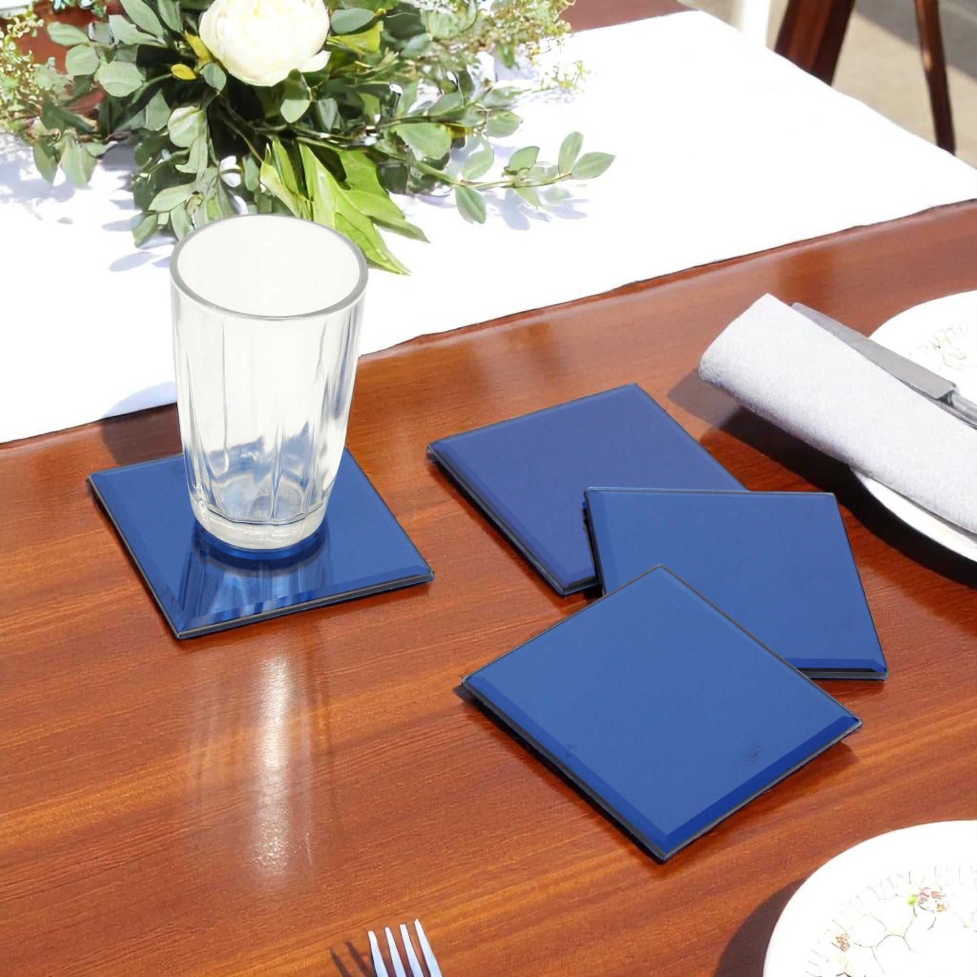 Blue Square Glass Coasters Set of Four