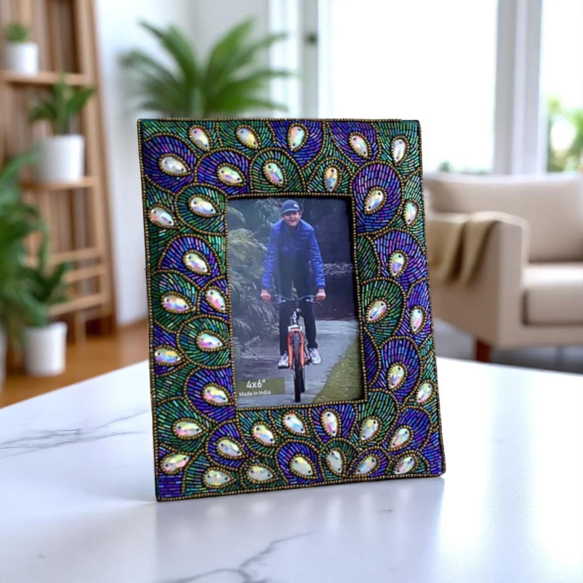 Designer Peacock 4X6 Picture Frame