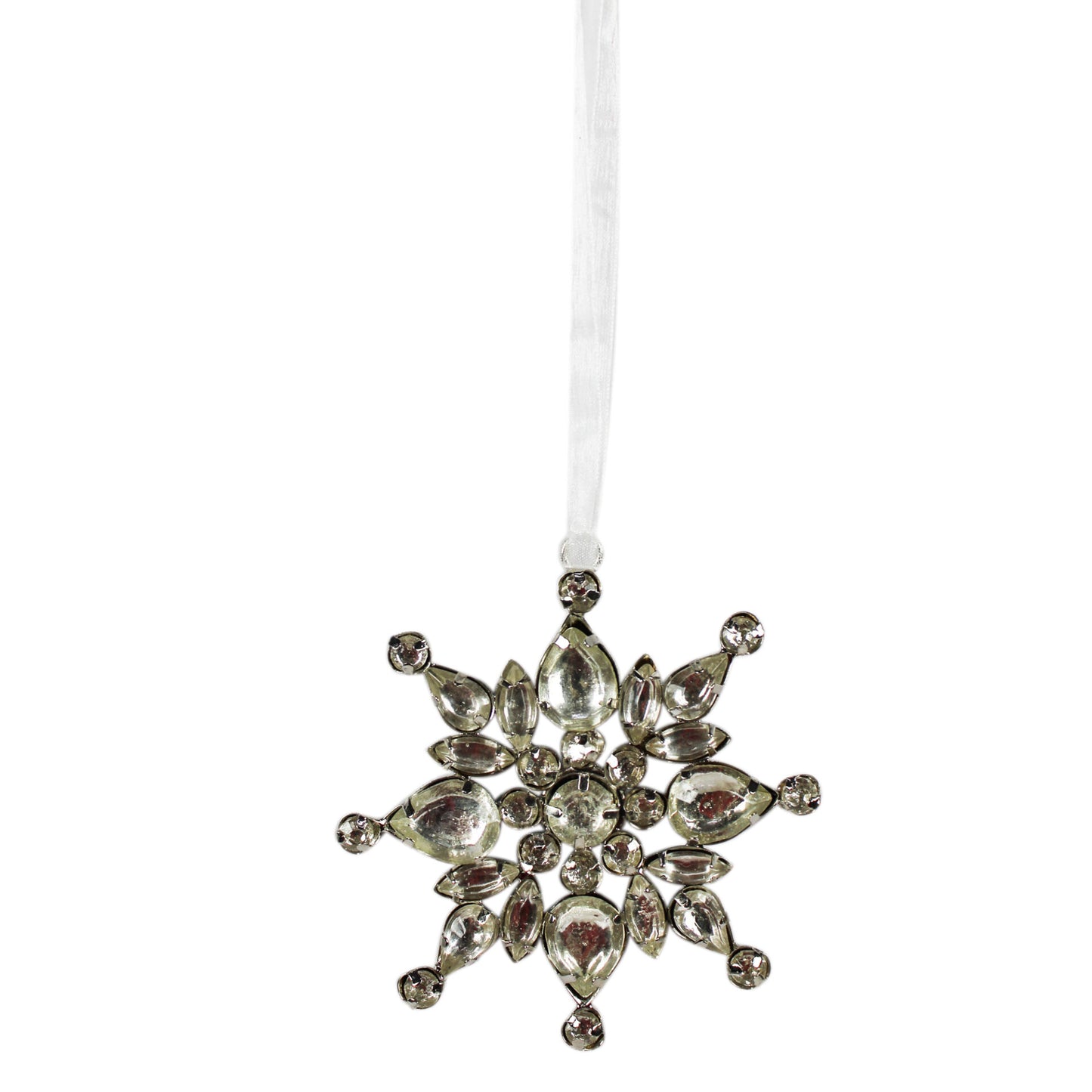 Set of 4 Golden Jewelled Snowflake Hanging Ornaments for Christmas Tree