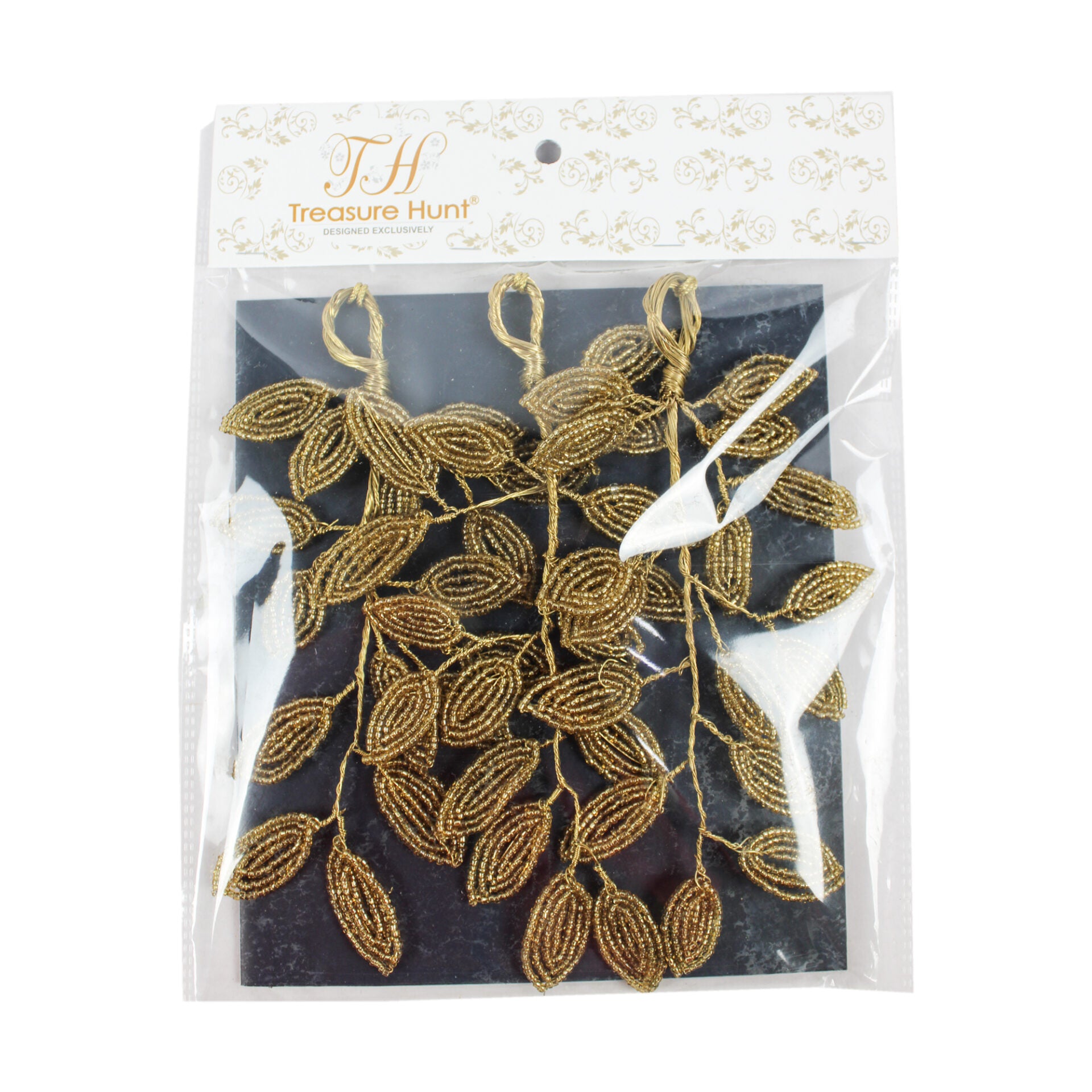 Set of 3 Beaded Leaf Shaped Christmas Tree Decorative Ornaments