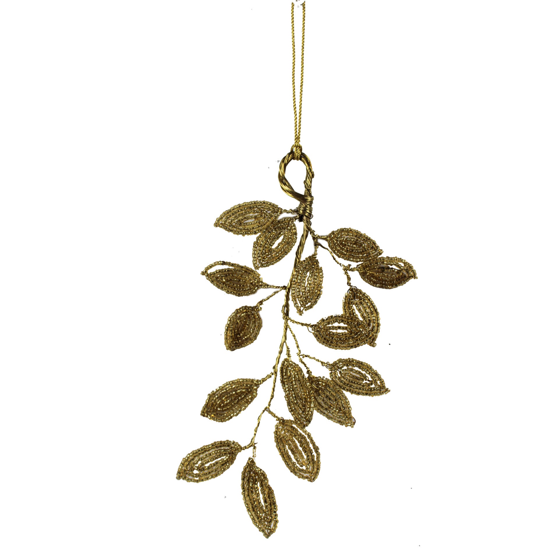 Set of 3 Beaded Leaf Shaped Christmas Tree Decorative Ornaments