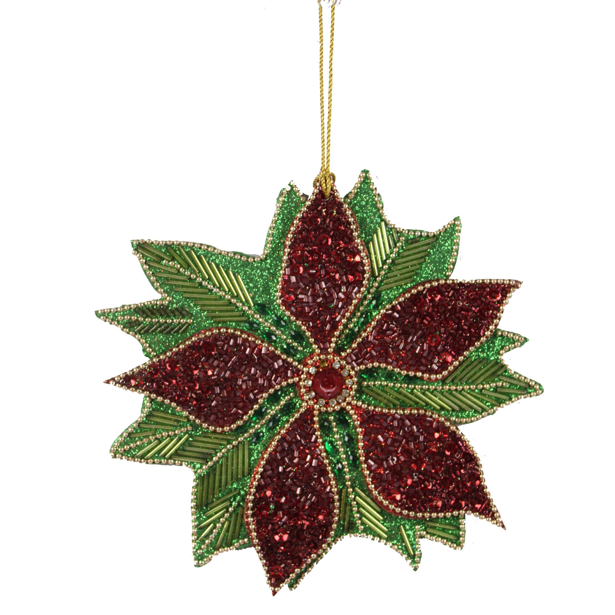 Set of 2 Multicolored Beaded Flower Shaped Christmas Ornaments