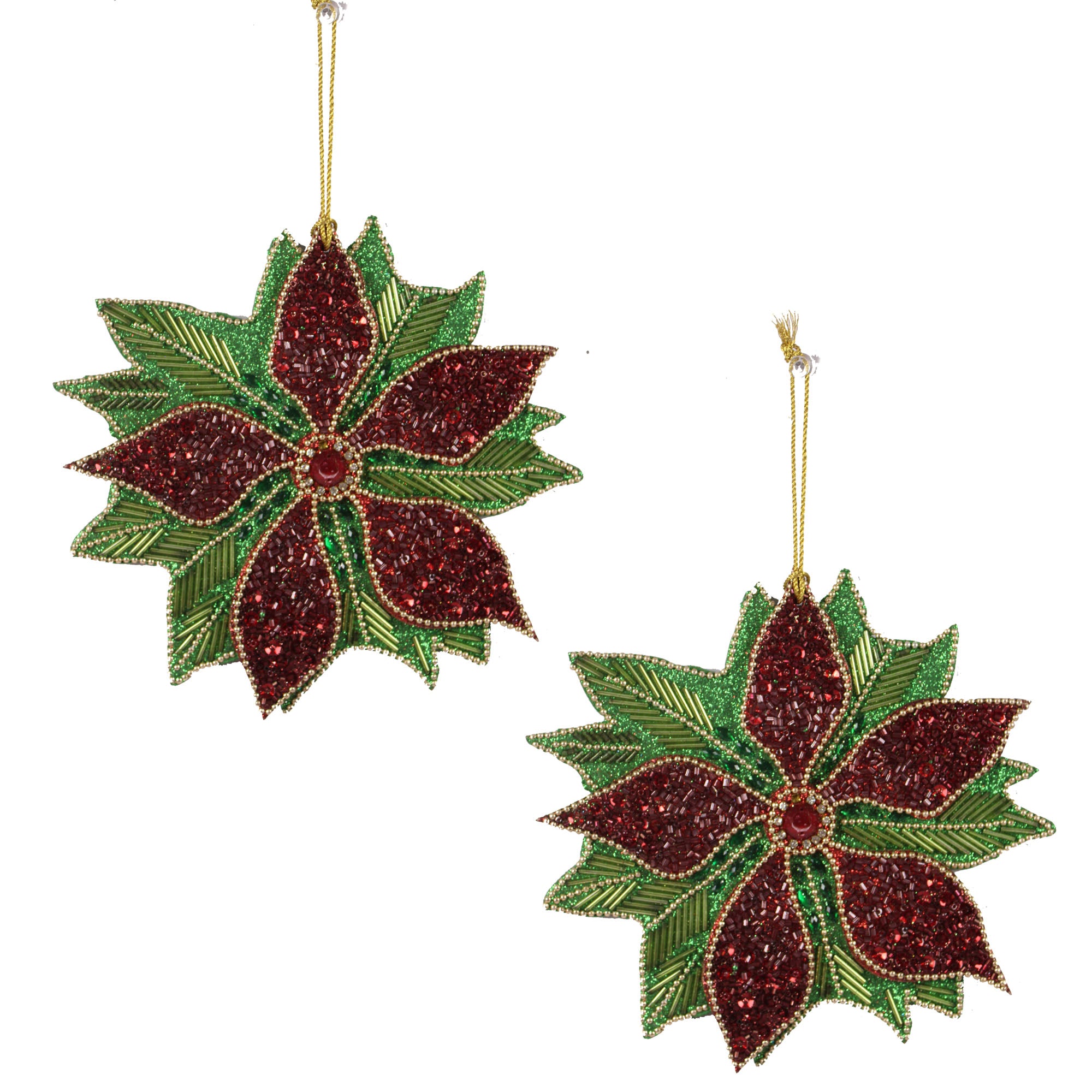 Set of 2 Multicolored Beaded Flower Shaped Christmas Ornaments