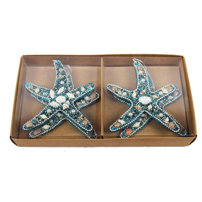 Set of 4 Beaded / Shells "STAR FISH" Christmas Tree Ornament