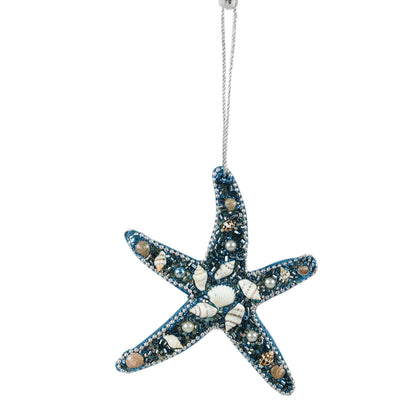 Set of 4 Beaded / Shells "STAR FISH" Christmas Tree Ornament