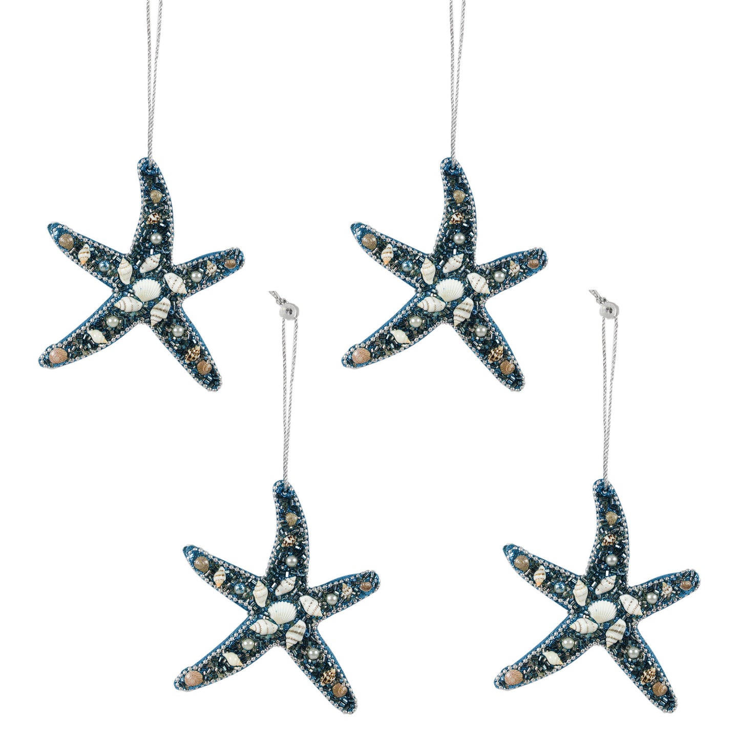 Set of 4 Beaded / Shells "STAR FISH" Christmas Tree Ornament