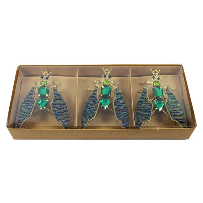 Set of 3 Beaded Bee Shaped Ornaments for Christmas Tree Decoration