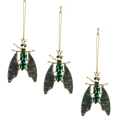 Set of 3 Beaded Bee Shaped Ornaments for Christmas Tree Decoration