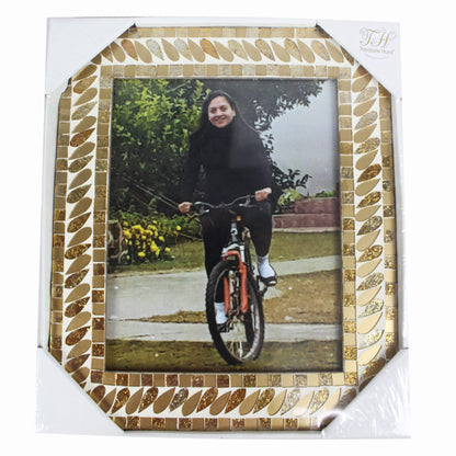 Gold & White Mosaic Photo / Picture Frame (Picture Size: 8 x 10 Inches)