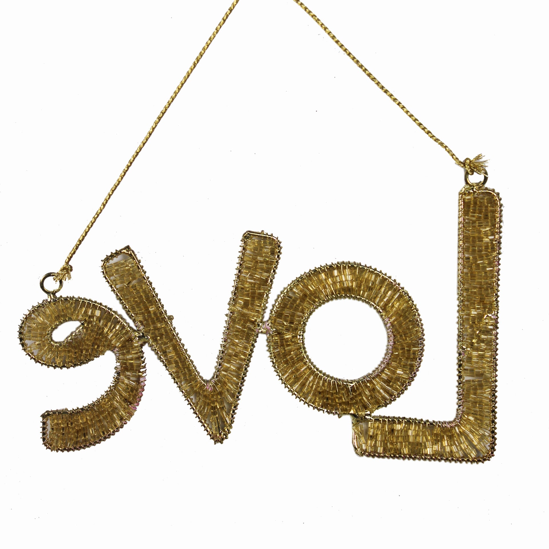 Set of 3 Goldenen Beaded "LOVE" Hanging Ornaments Christmas Tree Decoration