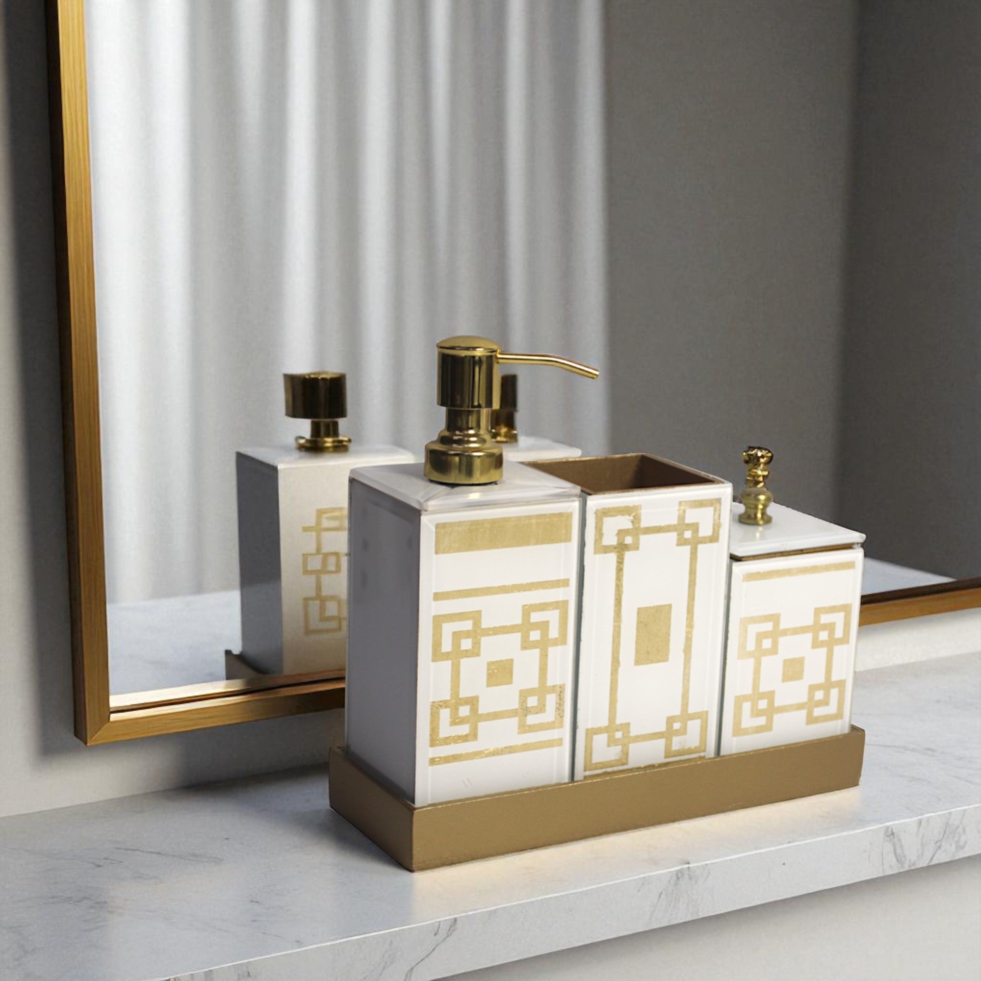 4-Pieces Modern White Gold Bathroom Accessory Set