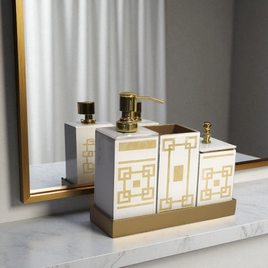 4-Pieces Modern White Gold Bathroom Accessory Set