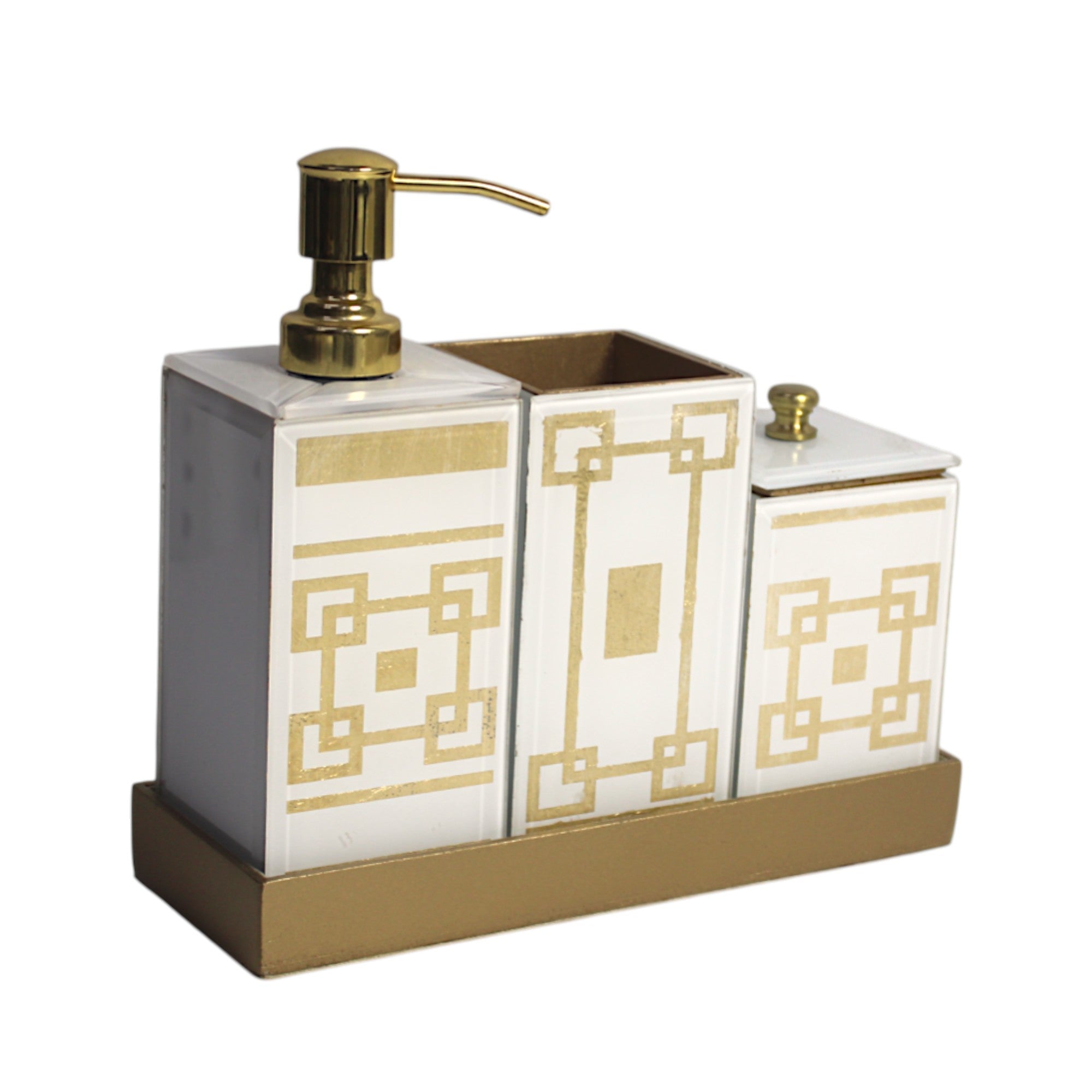 4-Pieces Modern White Golden Bathroom Accessory Set