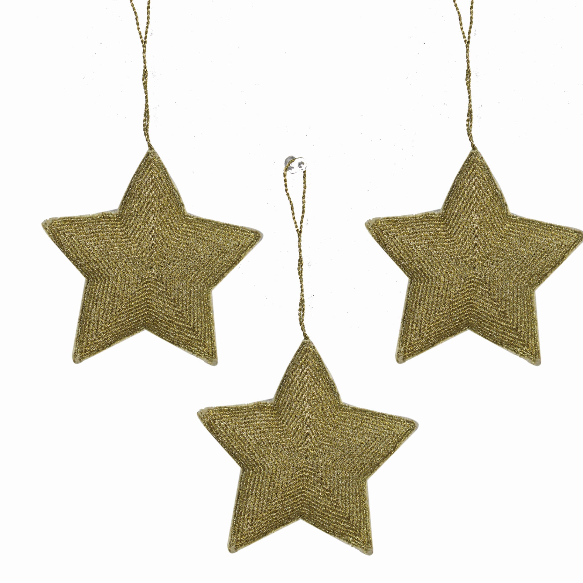 Set of 3 Golden Beaded Star Shaped Christmas Decorative Ornaments