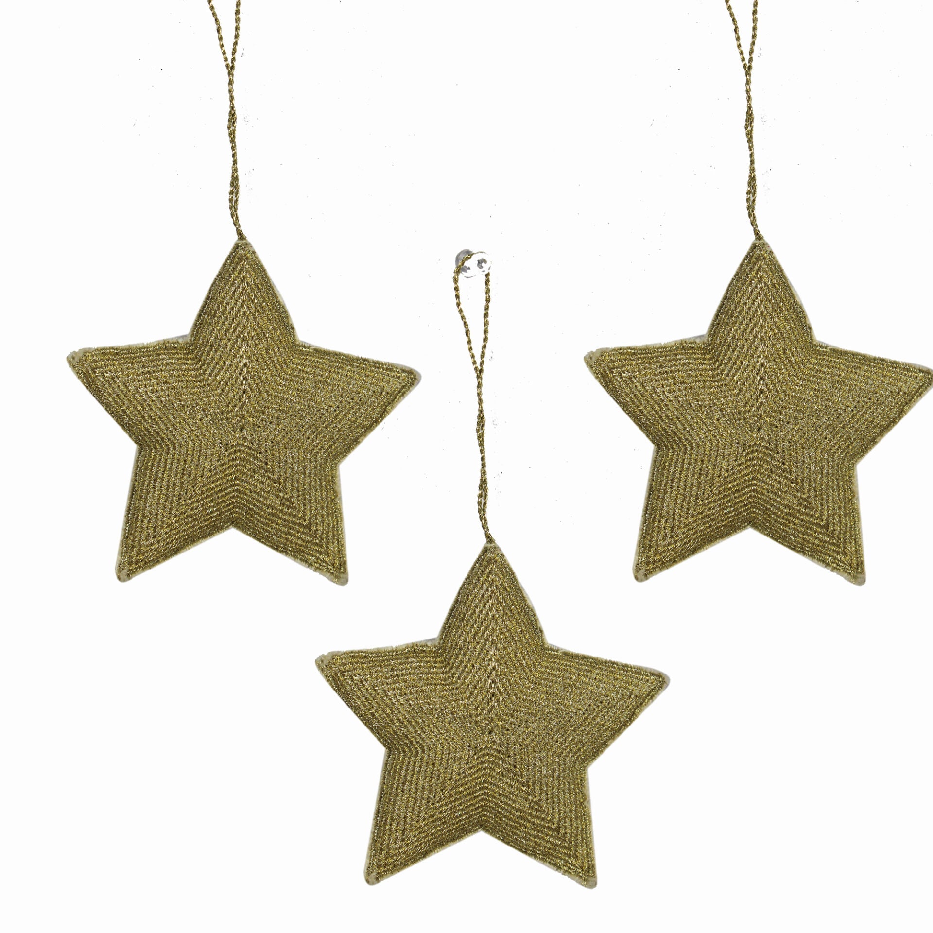 Set of 3 Goldenen Beaded Star Shaped Christmas Decorative Ornaments