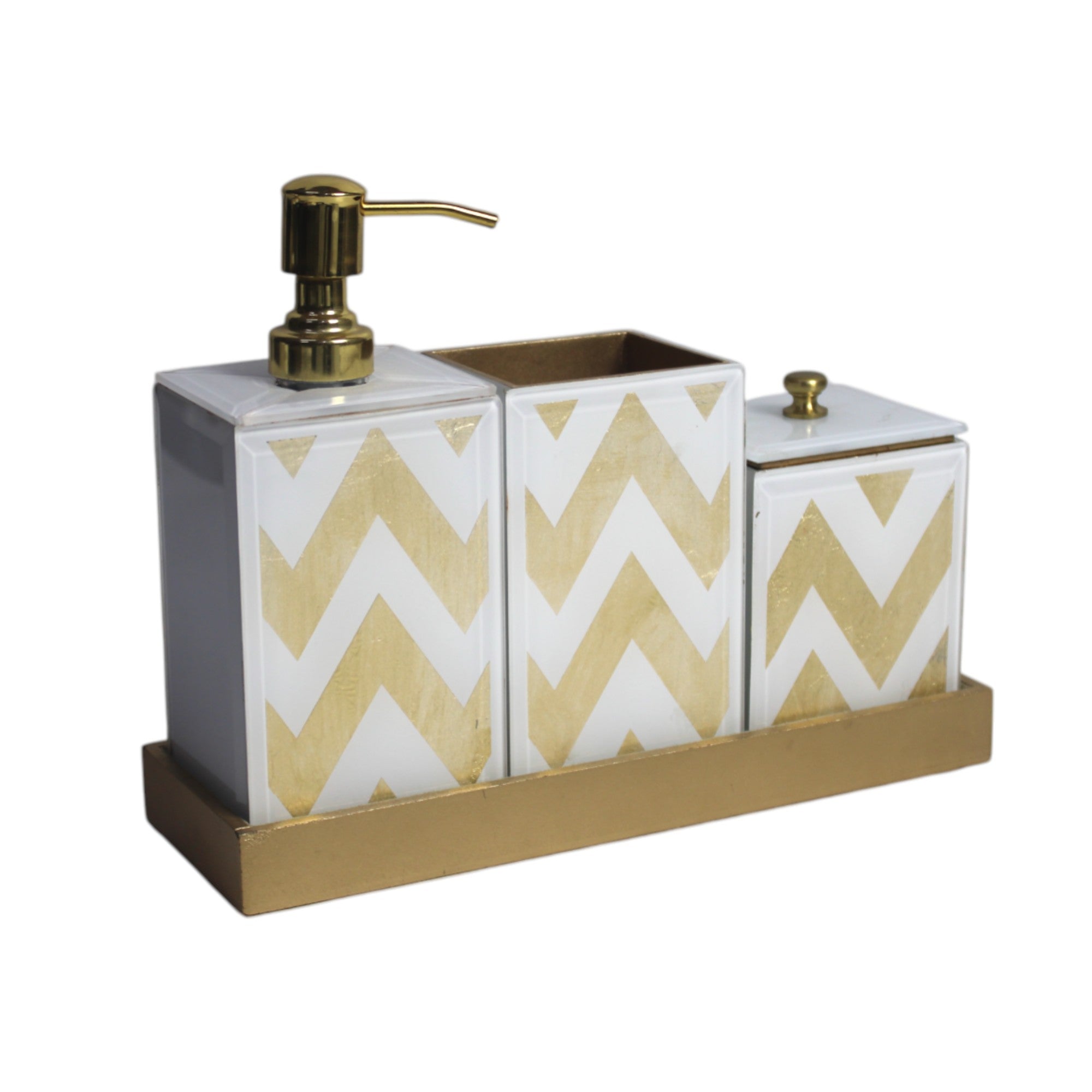4-Pieces Modern White Golden Bathroom Accessory Set