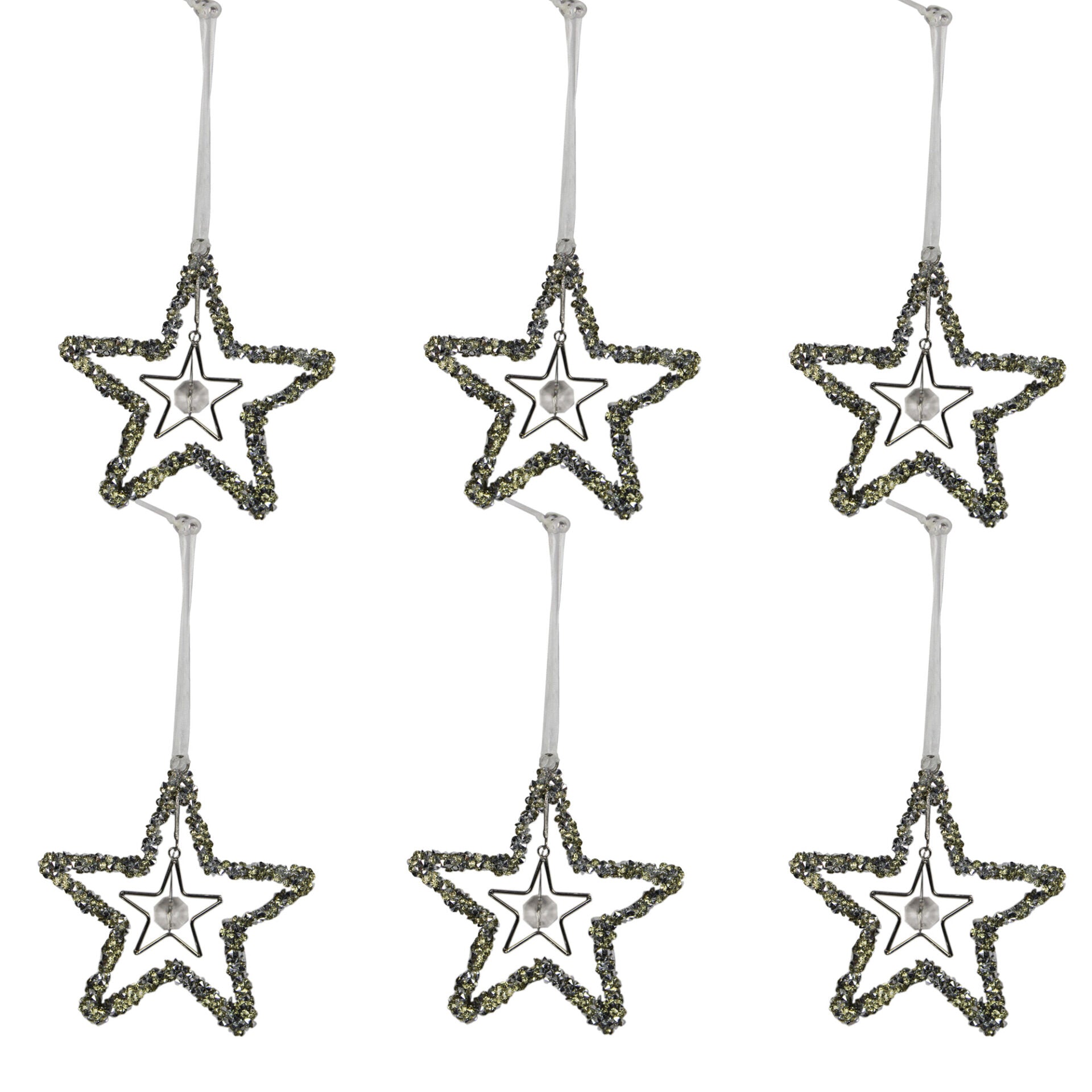 Set of 4 Glass Beaded Star Hanging Christmas  Ornaments