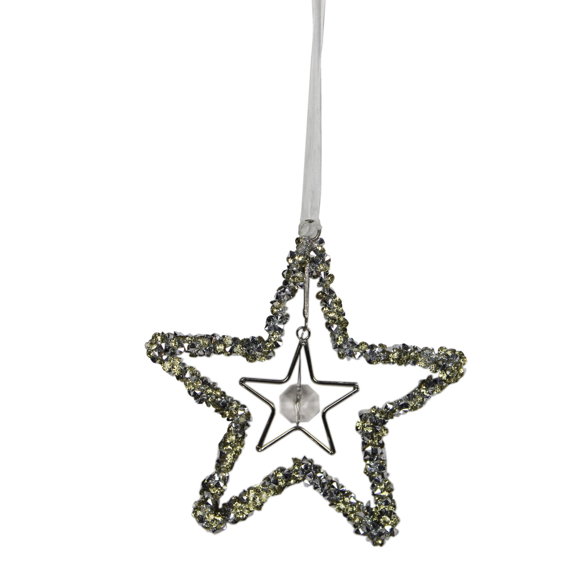 Set of 4 Glass Beaded Star Hanging Christmas  Ornaments
