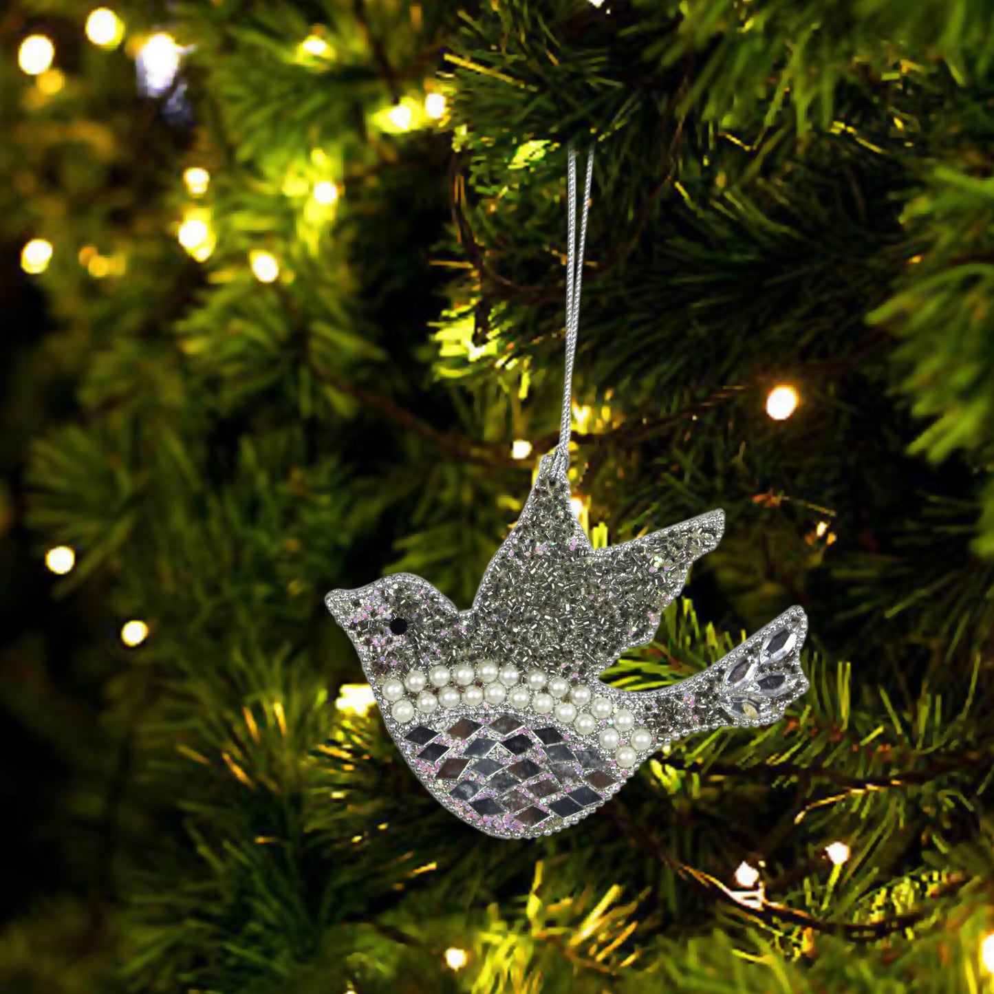 Set of 2 Beaded Bird Shaped Christmas Tree Decoration