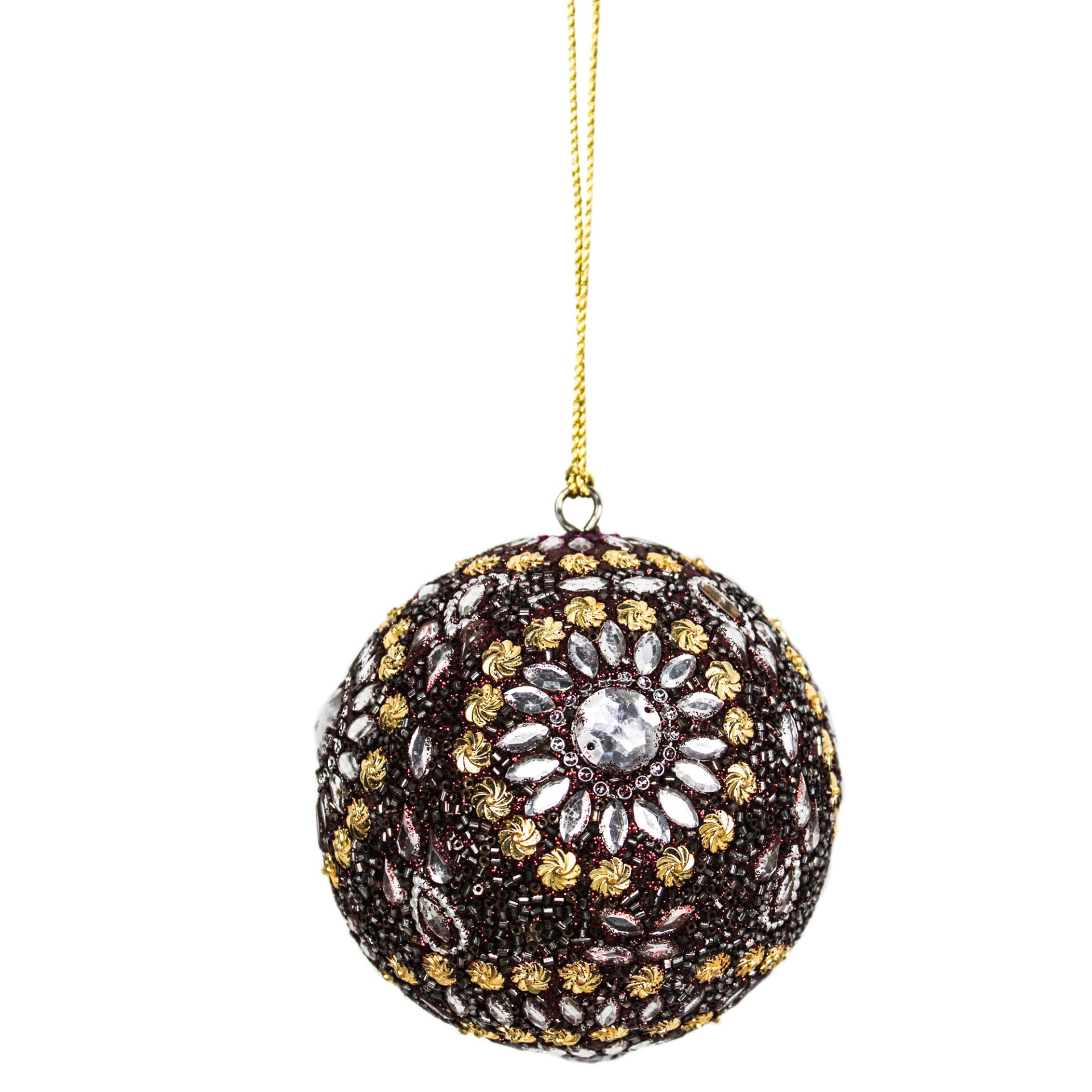 Set of 2 Beaded / Jewelled Round Balls Christmas Tree Decoration