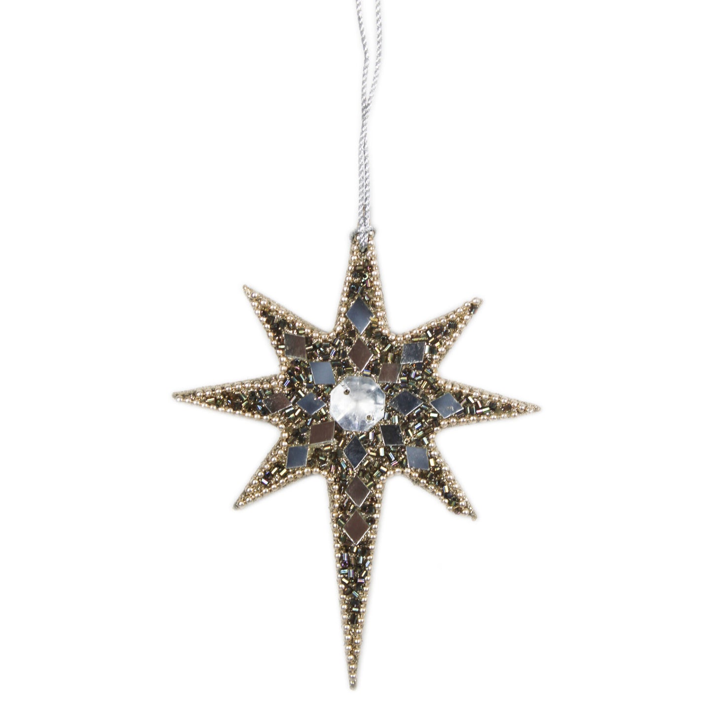 Set of 4 Beaded / Jewelled Star Christmas Tree Decoration