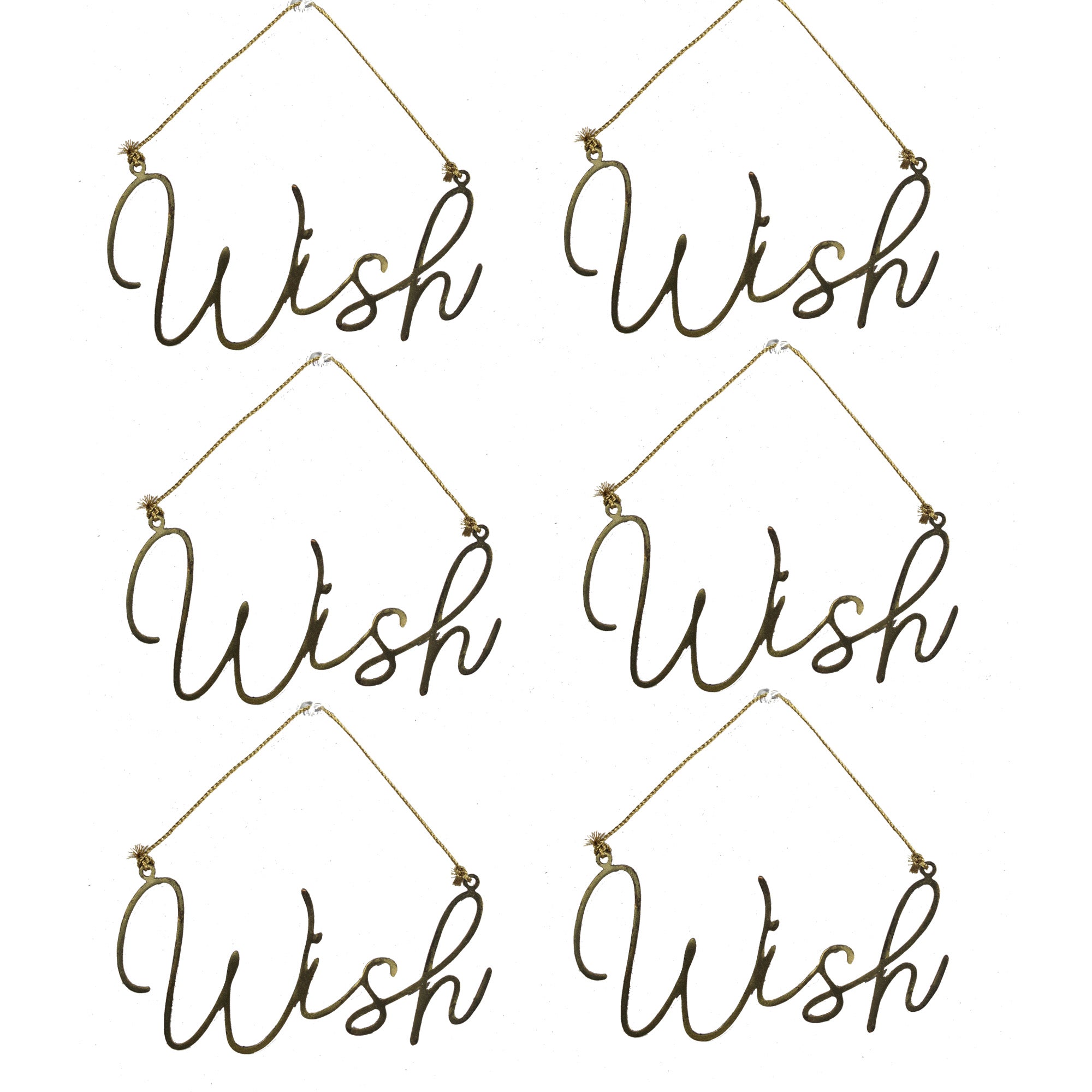 Set of 6 Metal "WISH" Christmas Ornament