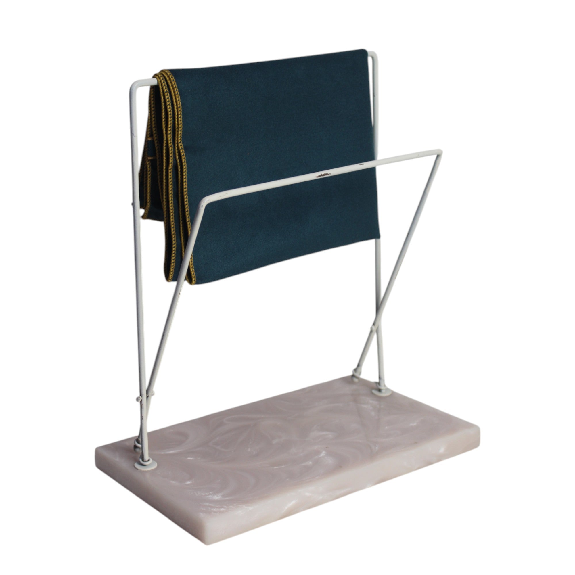 Dual Adjustable Metal Powder Coated Towel Stand with Beige Resin Base