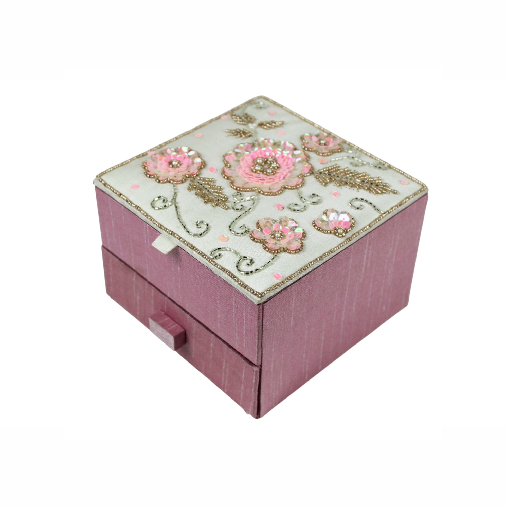 Fabric Glass Beaded Jewellery Drawer Box for Valentine Day