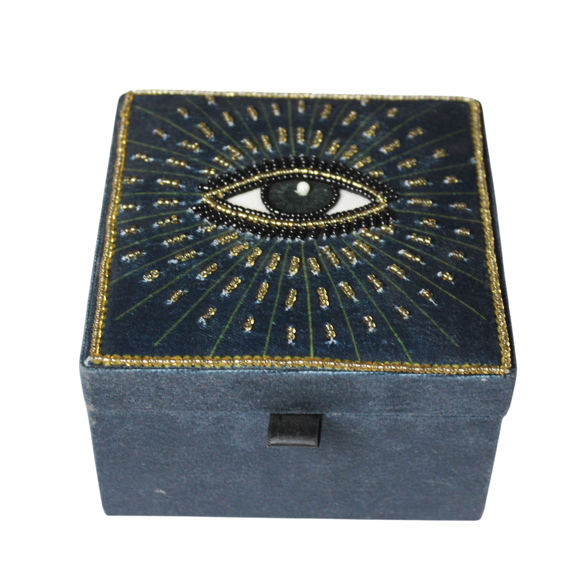 Hand-Beaded Evil Eye Velvet Jewelry Box