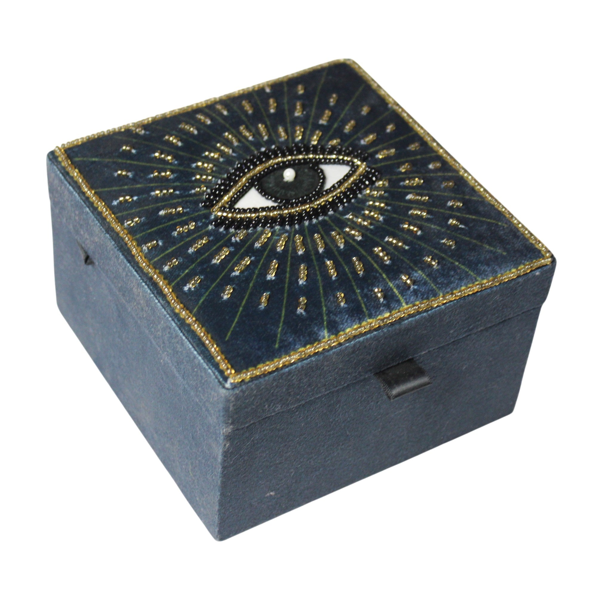 Hand-Beaded Evil Eye Velvet Jewelry Box