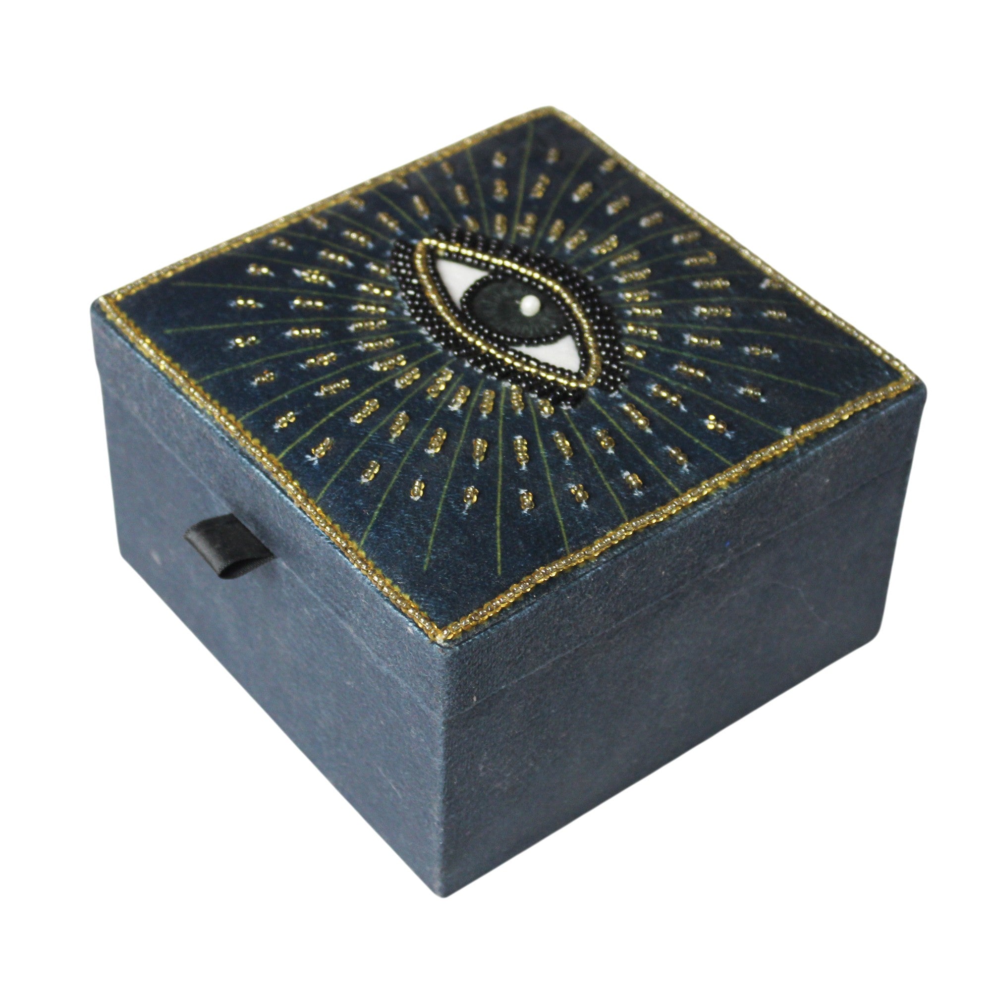 Hand-Beaded Evil Eye Velvet Jewelry Box