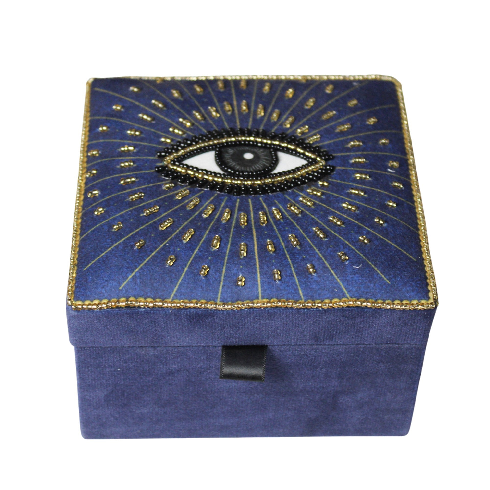 Hand-Beaded Evil Eye Velvet Jewellery Box
