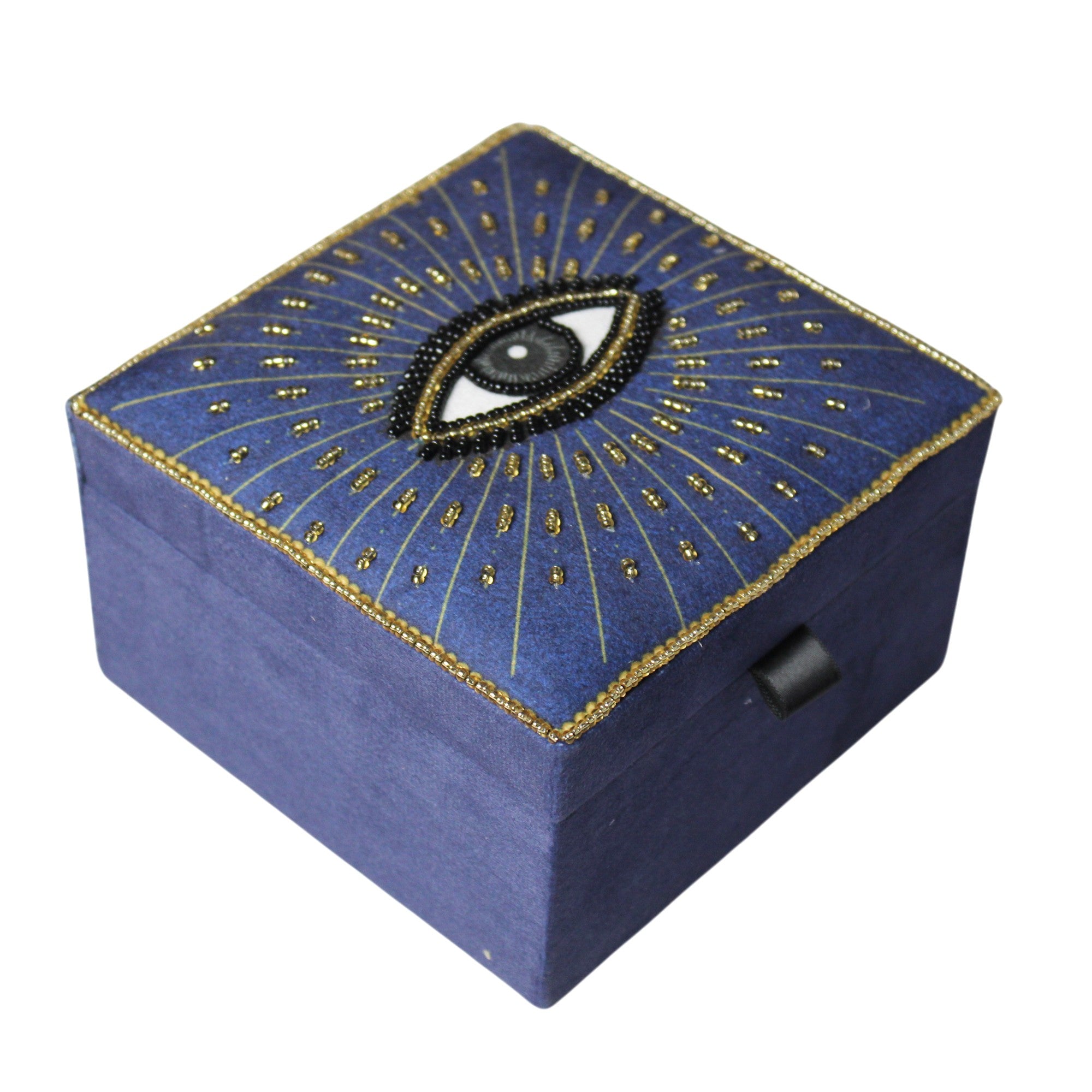 Hand-Beaded Evil Eye Velvet Jewellery Box