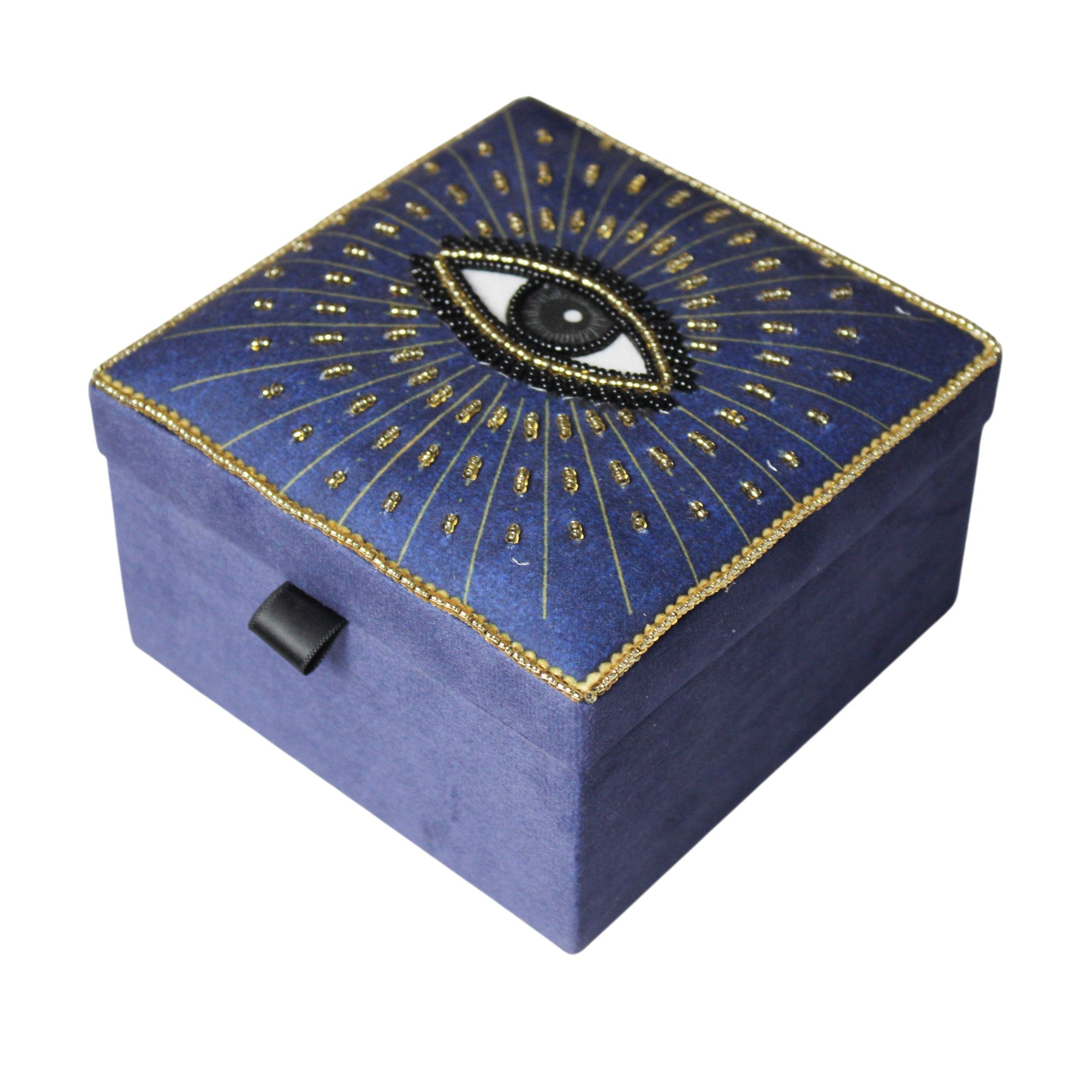 Hand-Beaded Evil Eye Velvet Jewellery Box