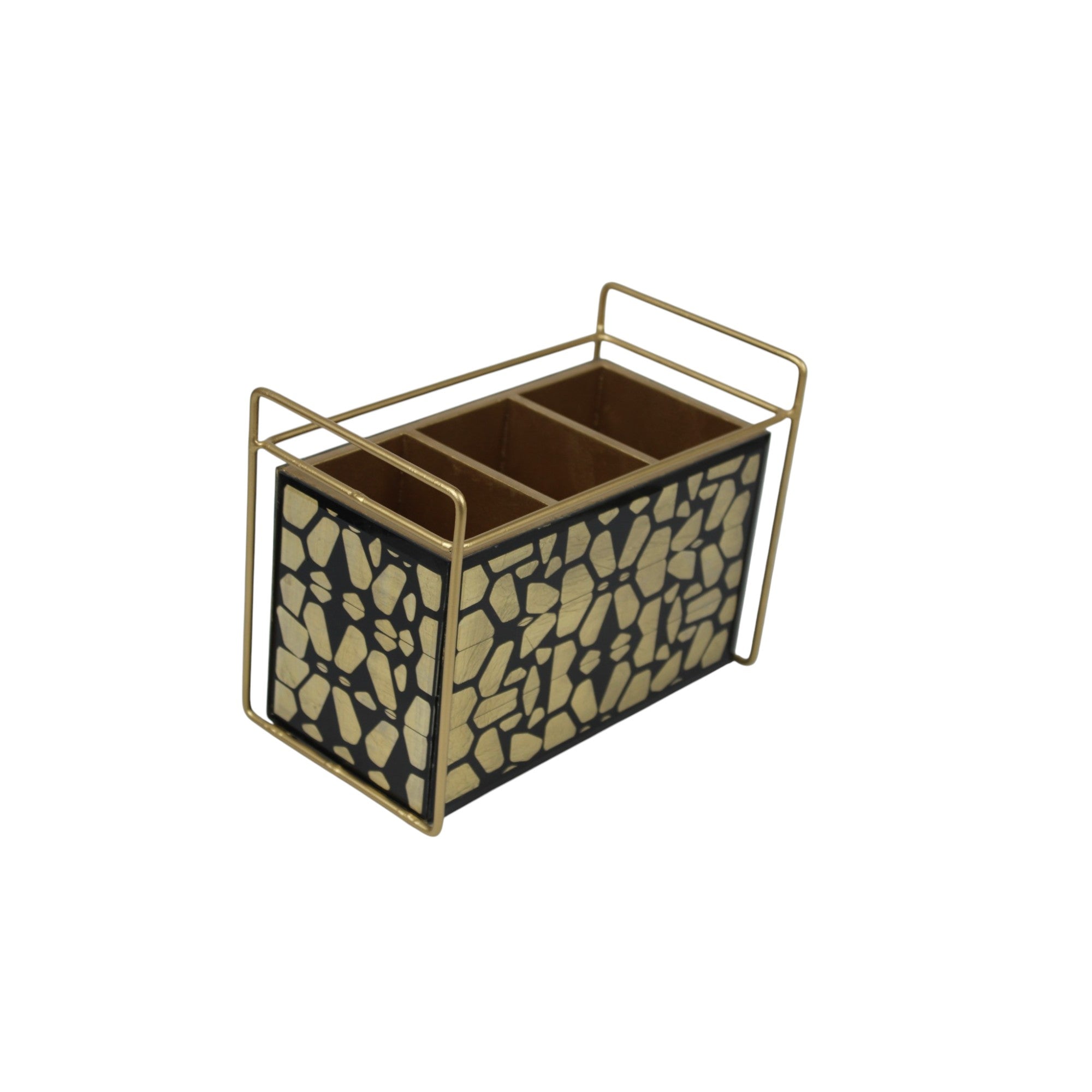 Luxury Designer Black & Gold Glass Cutlery Holder with Three Partition