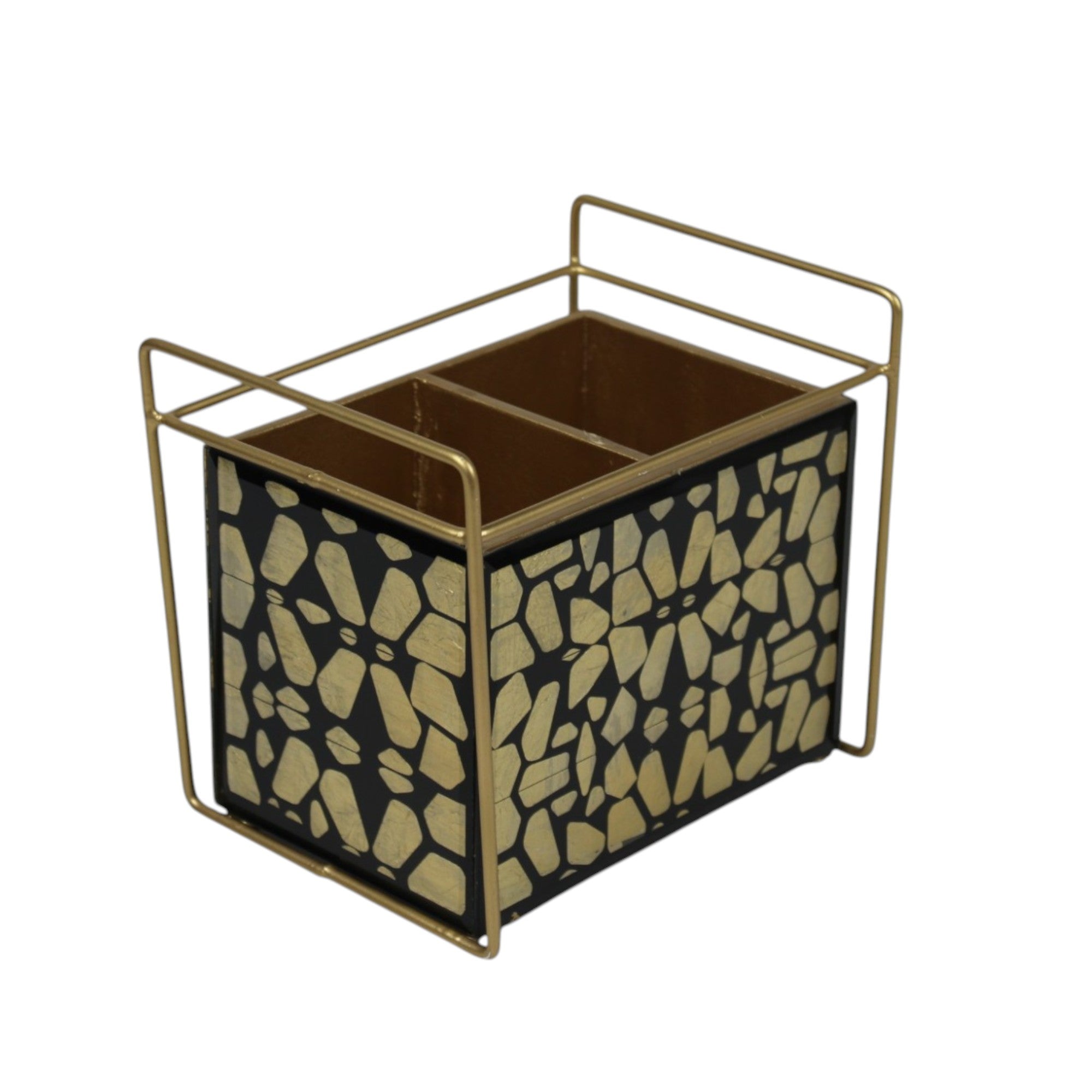 Luxury Designer Black & Gold Glass Cutlery Holder with Two Partition