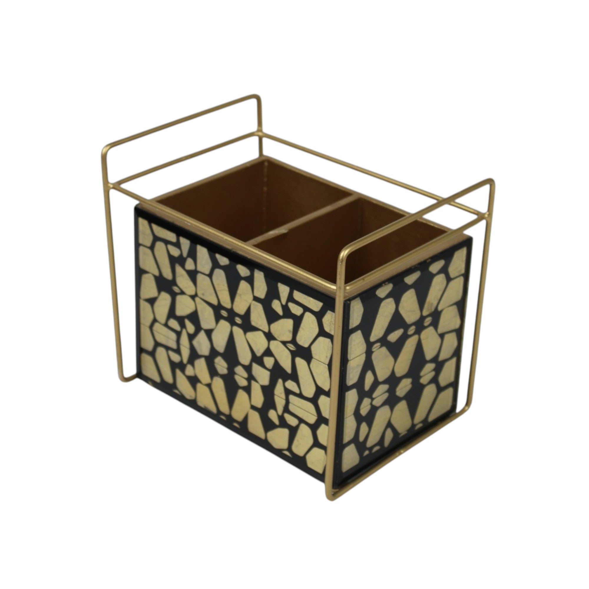 Luxury Designer Black & Gold Glass Cutlery Holder with Two Partition