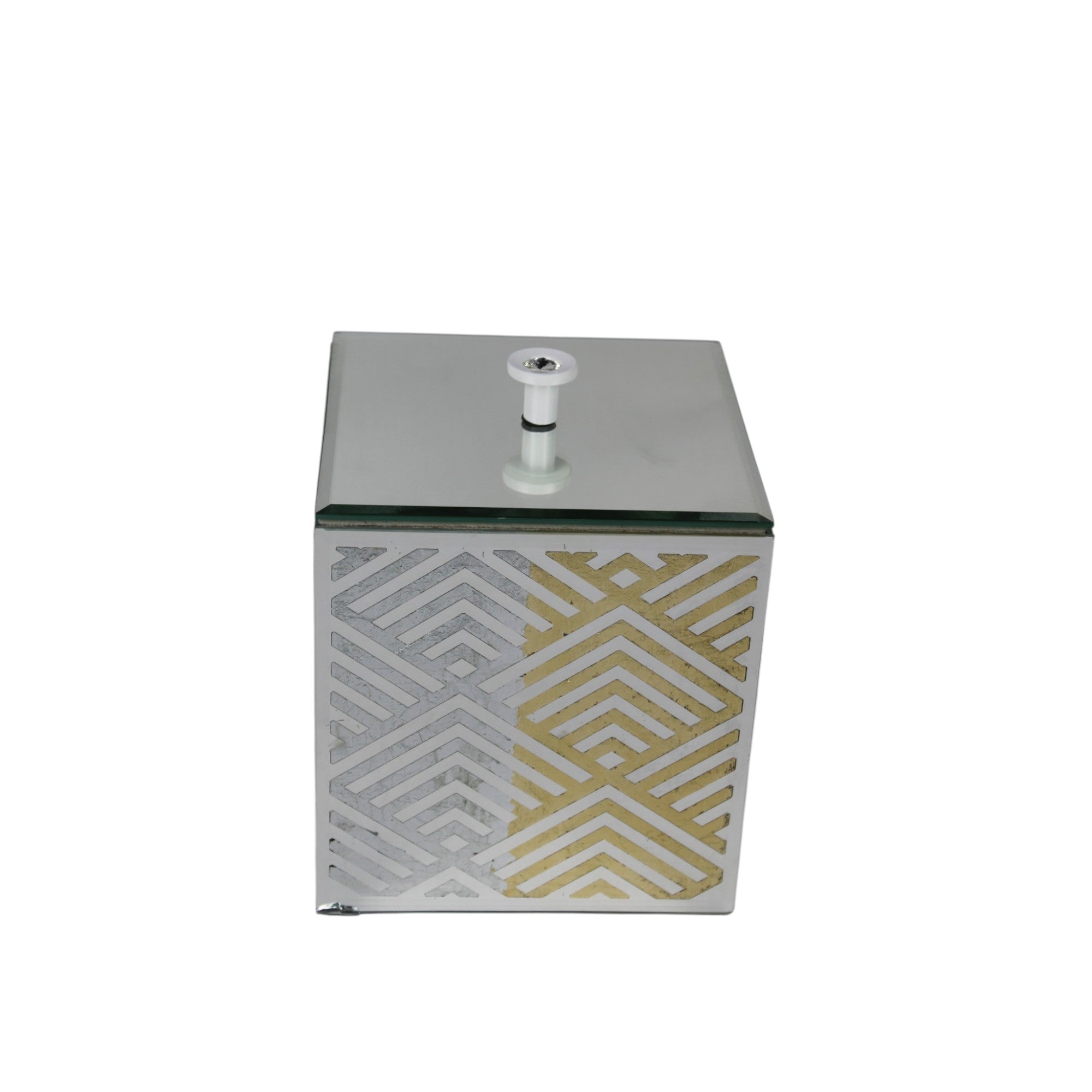 Designer Geometrical Designed Silver Mirror Dustbin with Lid