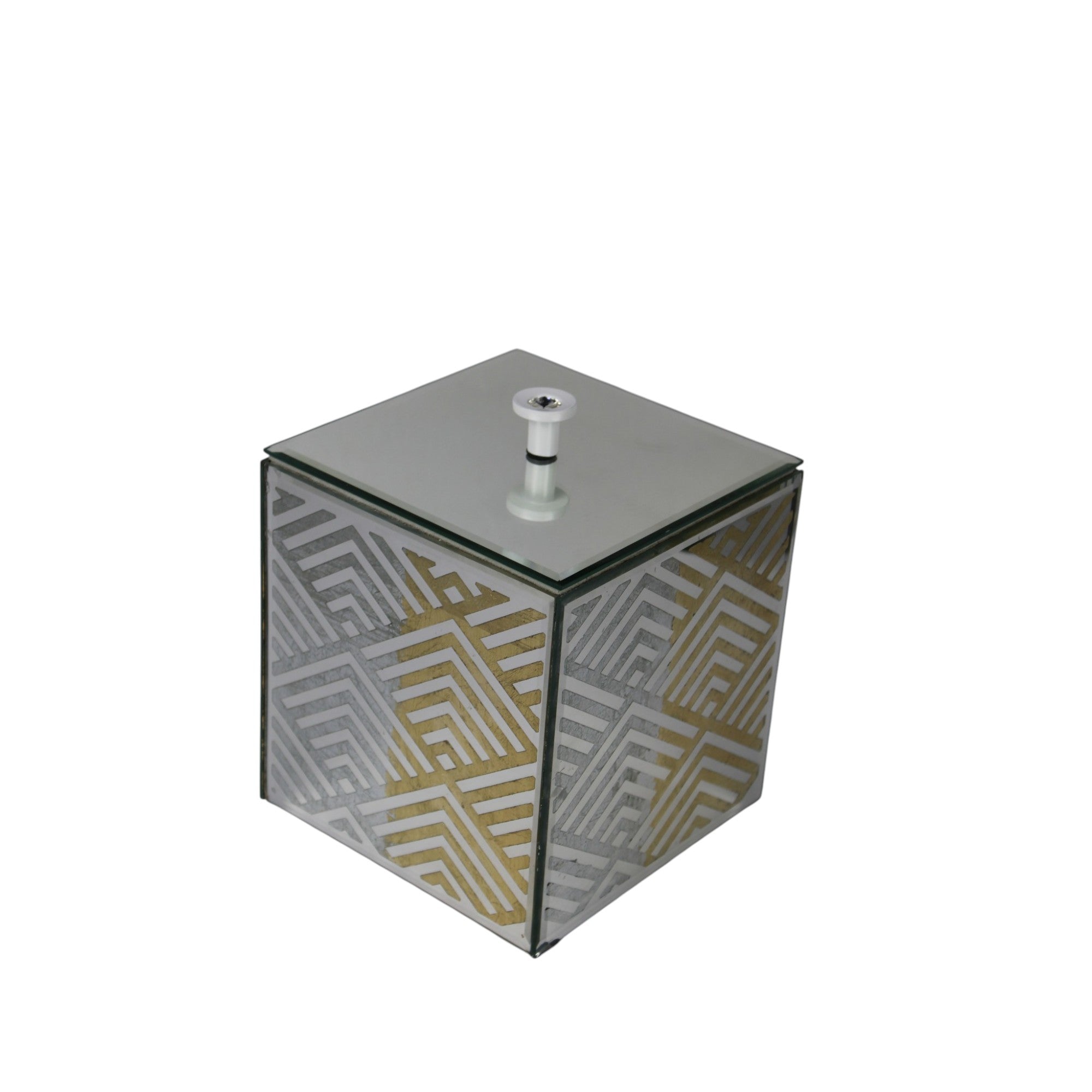 Designer Geometrical Designed Silver Mirror Dustbin with Lid