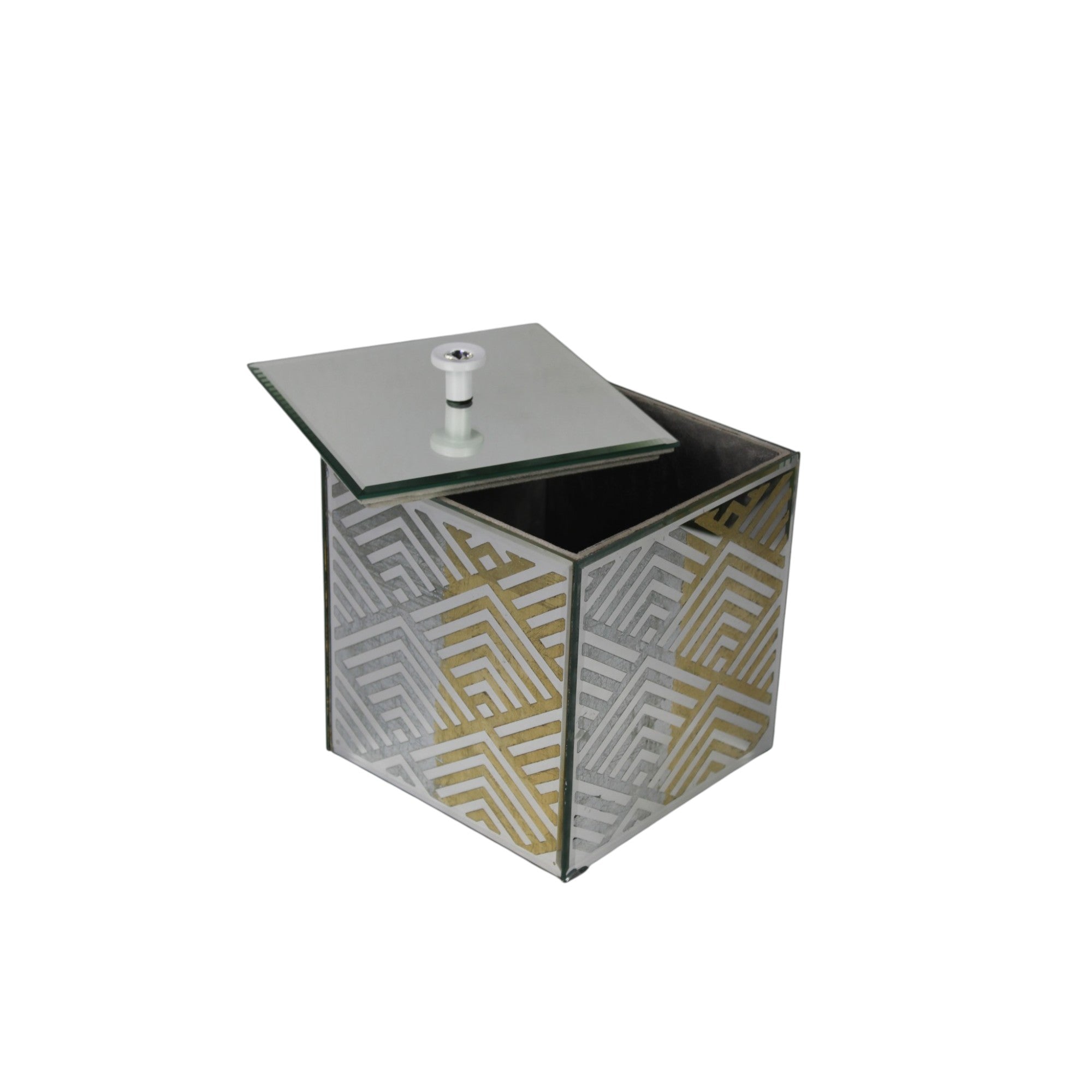 Designer Geometrical Designed Silver Mirror Dustbin with Lid