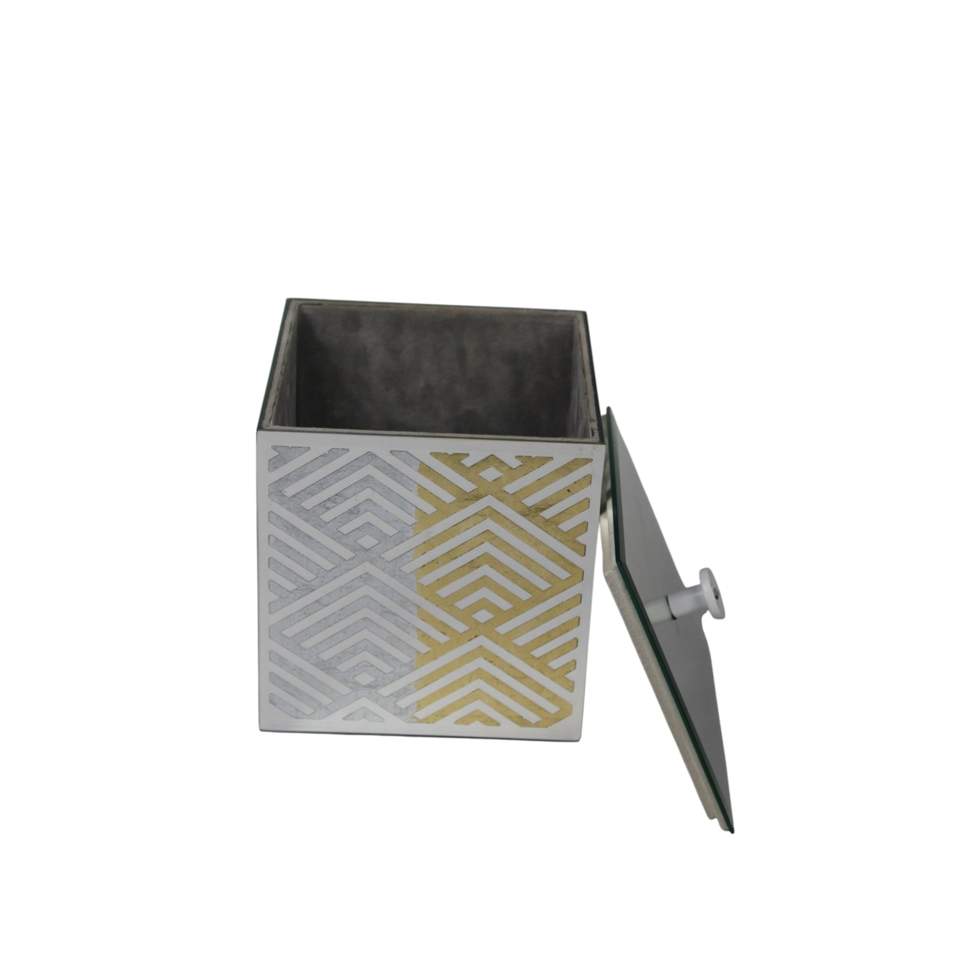 Designer Geometrical Designed Silver Mirror Dustbin with Lid