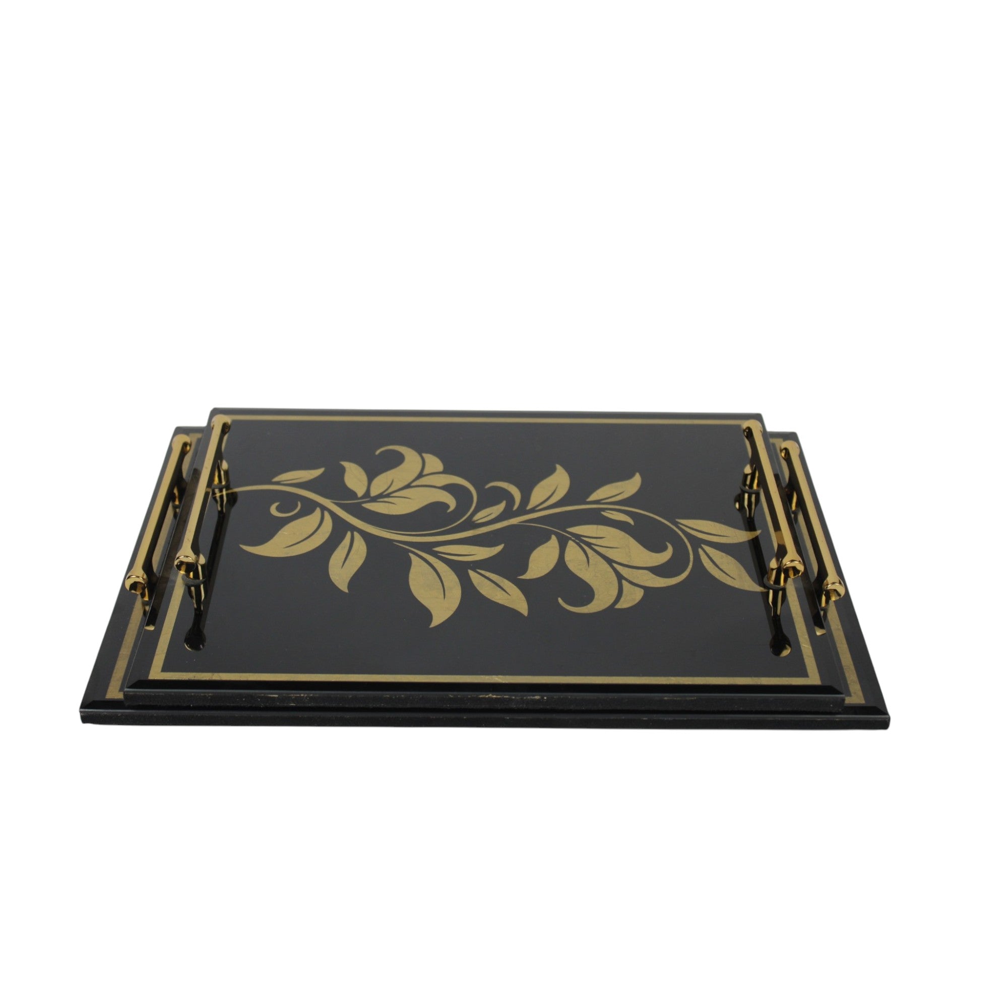 Luxury  Lilly Design Black Glass Tray Set of Two