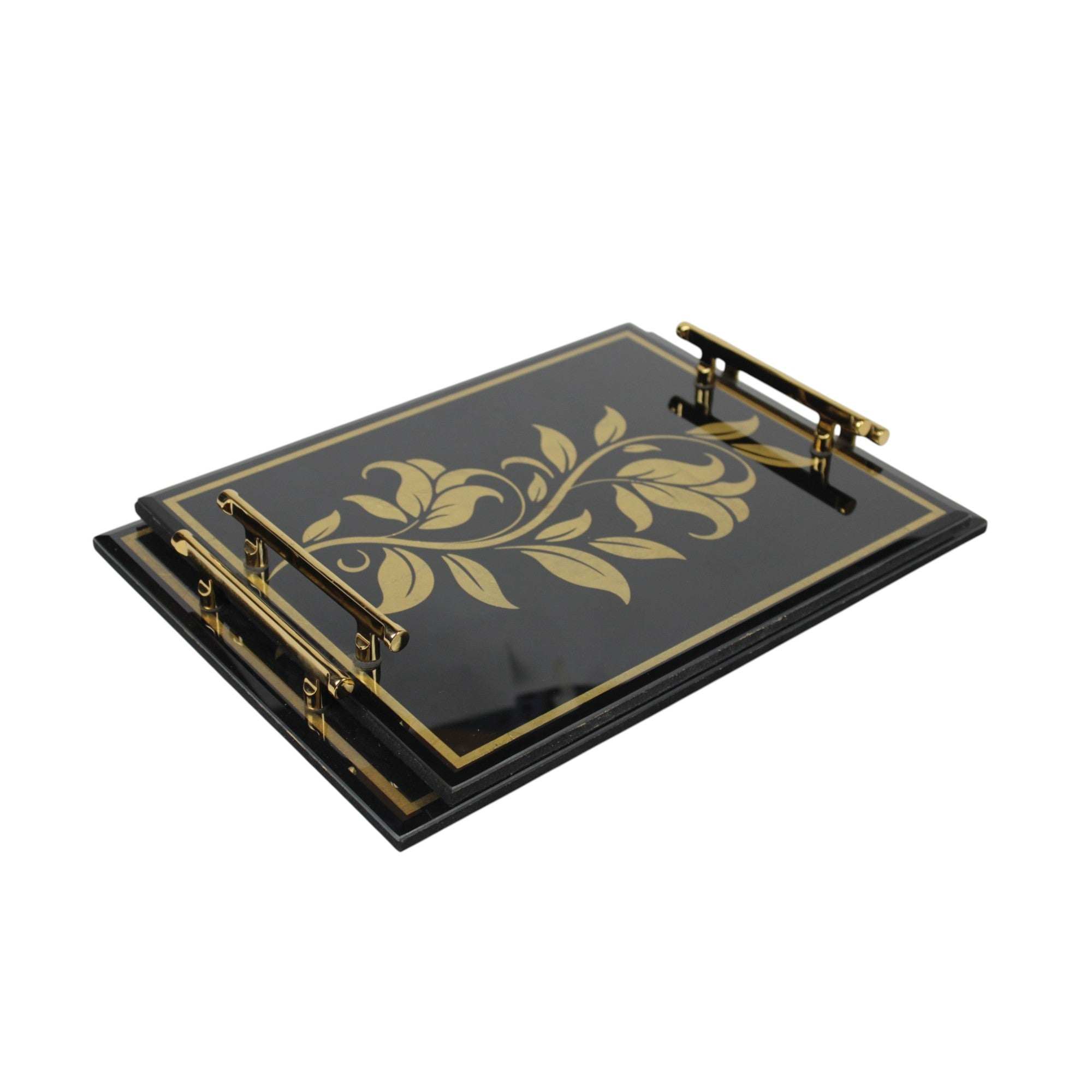Luxury  Lilly Design Black Glass Tray Set of Two