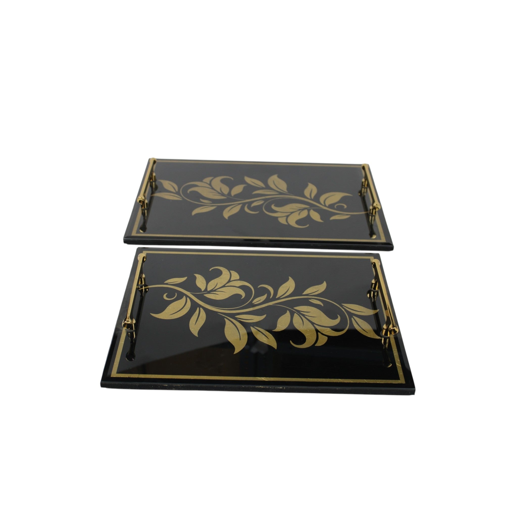 Luxury  Lilly Design Black Glass Tray Set of Two